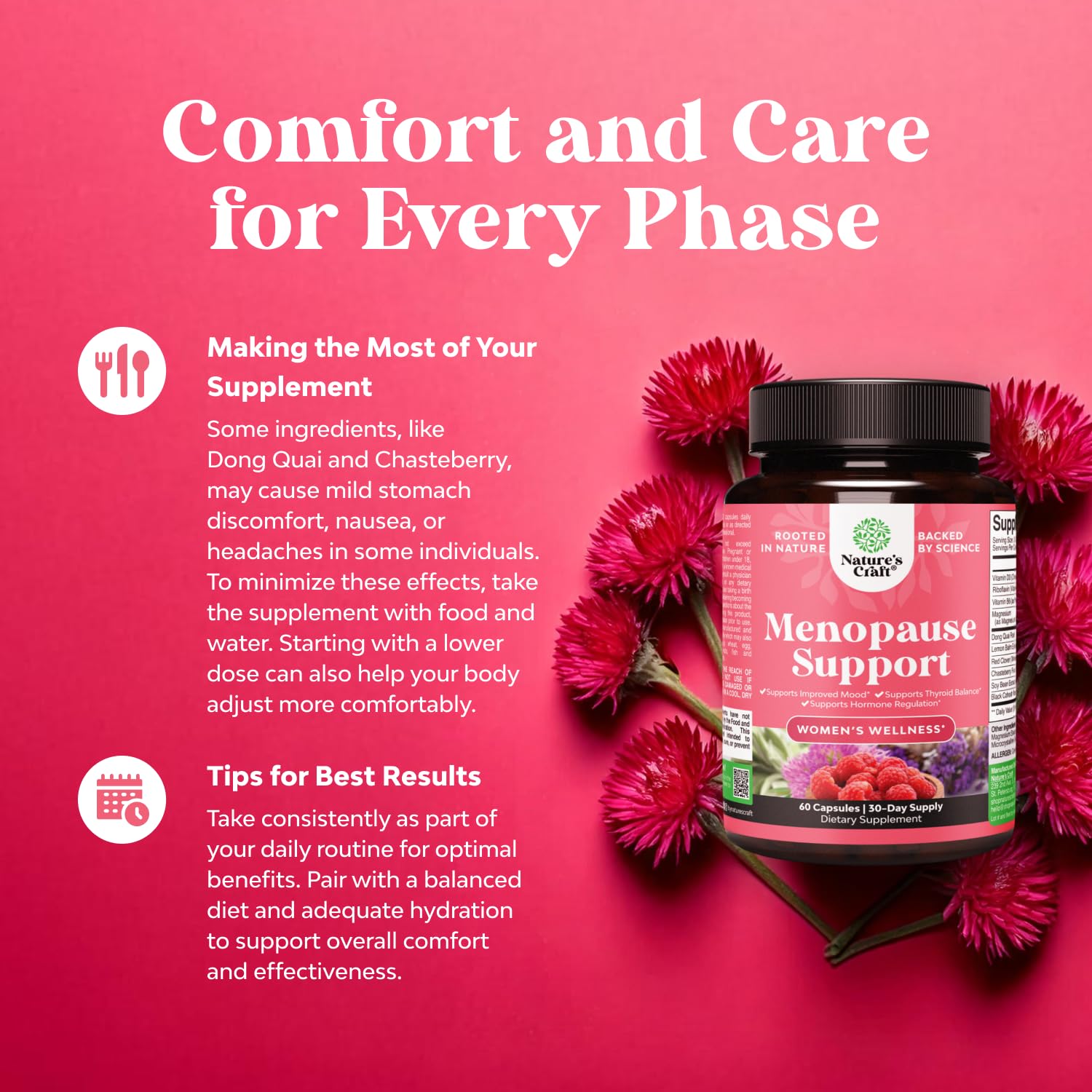 Complete Herbal Menopause Supplement for Women - Female Hormone Balance Capsules for Night Sweats Hot Flashes & Mood Swings with Dong Quai, Chaste Berry & Black Cohosh Root - 60 Count Pack