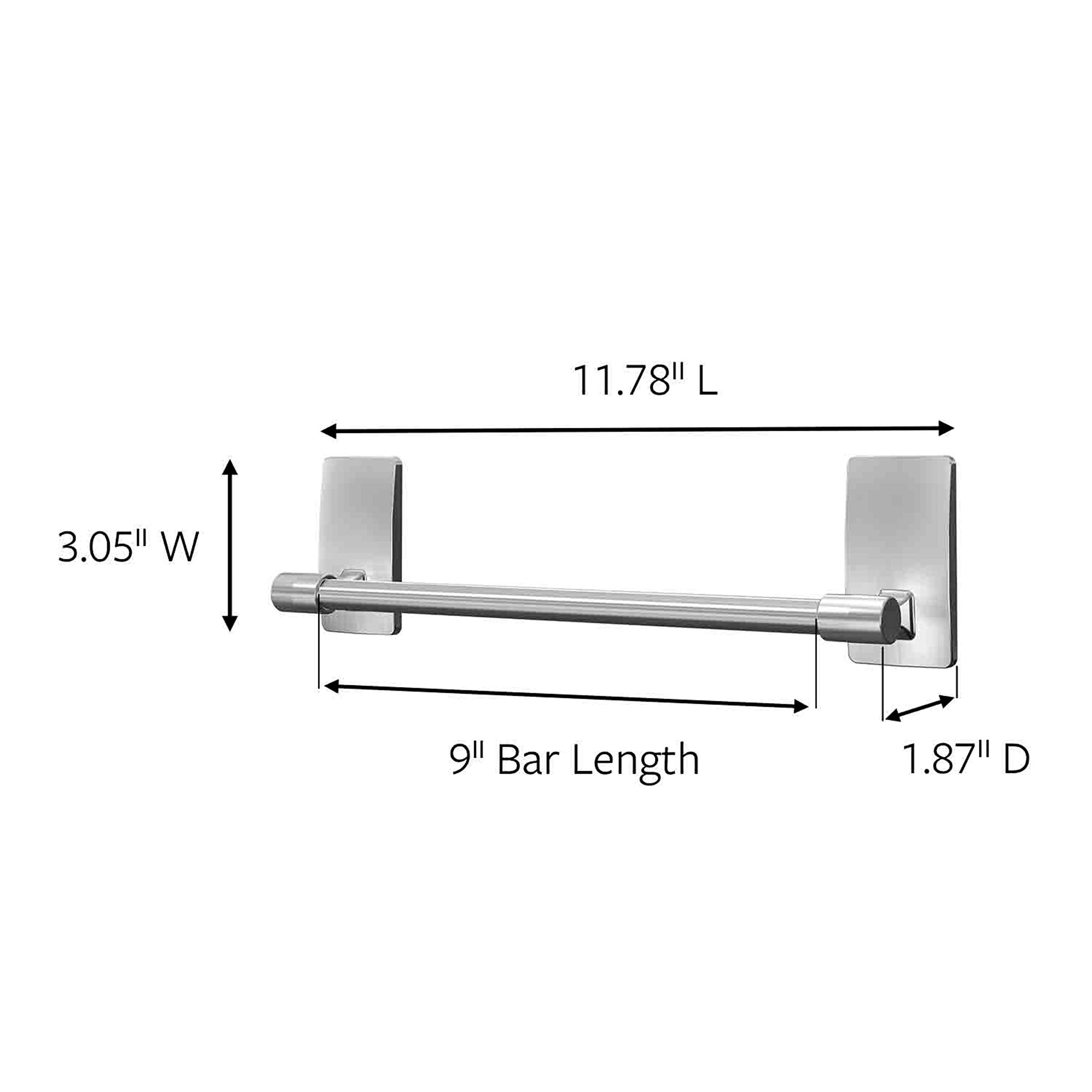 Command Hand Towel Bar Satin Nickel with 4 Water Resistant Command Strips, 9" Hand Towel Holder, Holds up to 3 lb, Great for Bathroom Décor on the Wall, Inside the Cabinet, or in the Shower