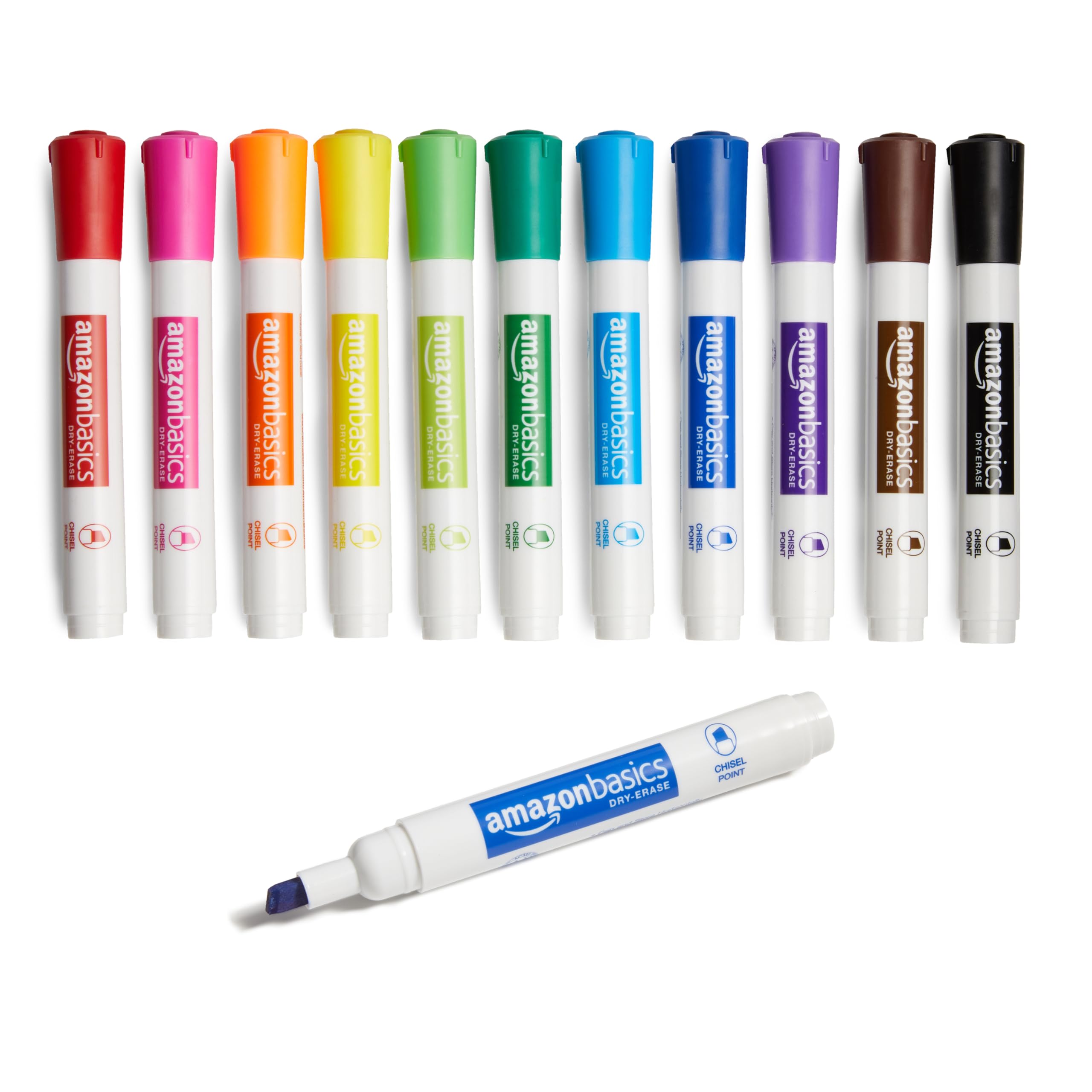 Basics Dry Erase Markers For Whiteboards, Chisel Tip, Low-Odor, Assorted Colors, Pack of 12