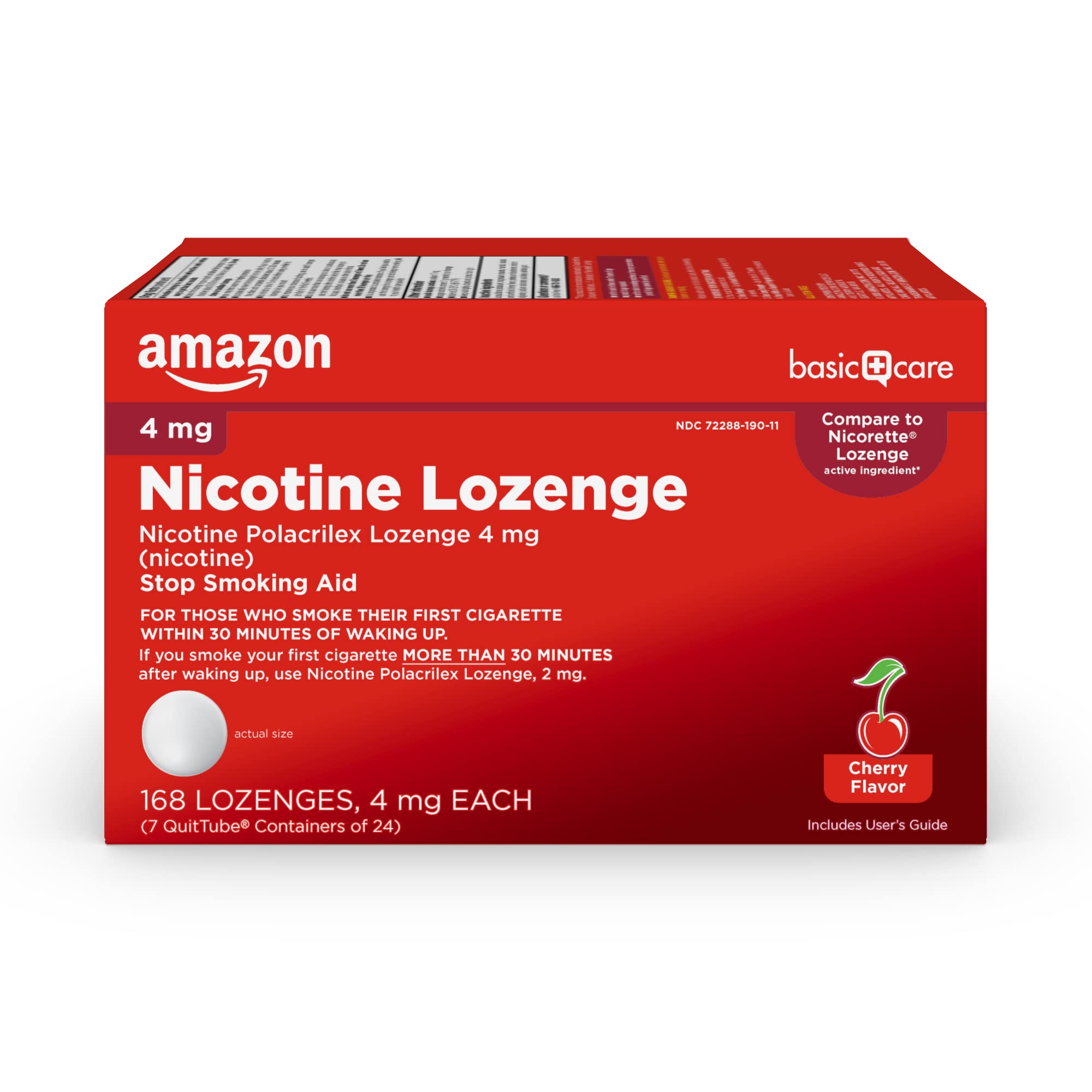 Basic Care Nicotine Polacrilex Lozenge 4 mg, Cherry Flavor, Stop Smoking Aid, 168 Count