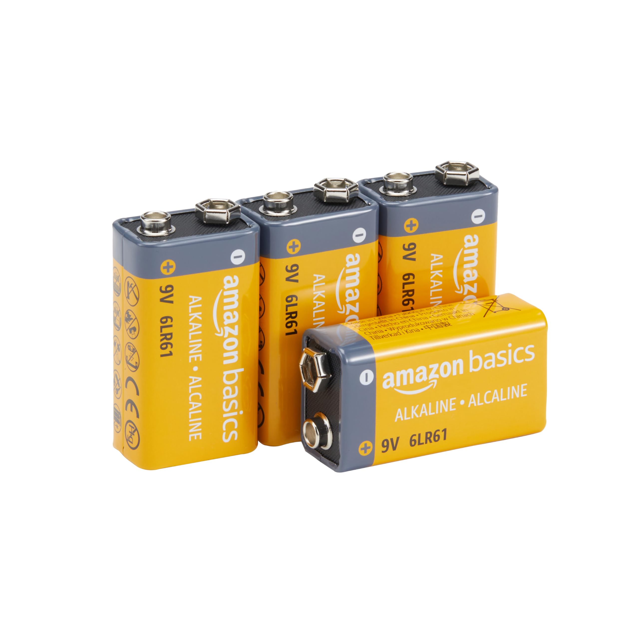 Basics 4-Pack 9V Alkaline Batteries, 5-Year Shelf Life - for Smoke/CO Detector, Electronics & Audio
