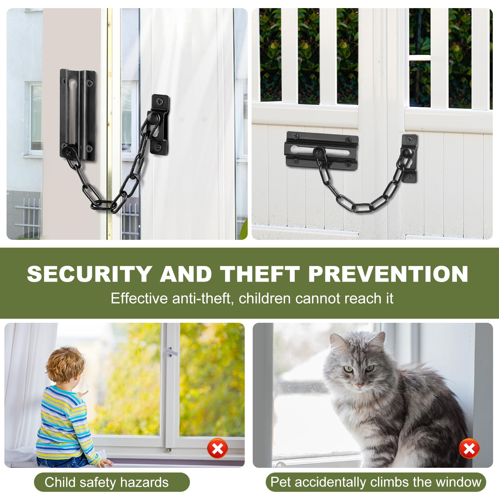 Fitoon 2 Pack Door Chain Lock Black, Security Door Chain for Inside Door, Premium Thickened Chain Door Lock with 12 Screws