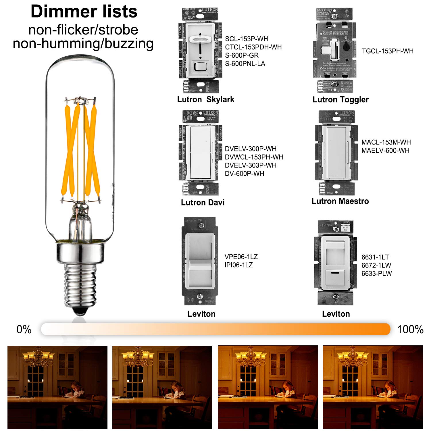 LiteHistory LED Bulb Dimmable 6W Equal Warm White 2700K T6 T25 E12 Candelabra Bulb 60 watt for Chandeliers,Ceiling Fan,Pendant,Wall sconces AC120V 600LM e12 Light Bulb 6Pack