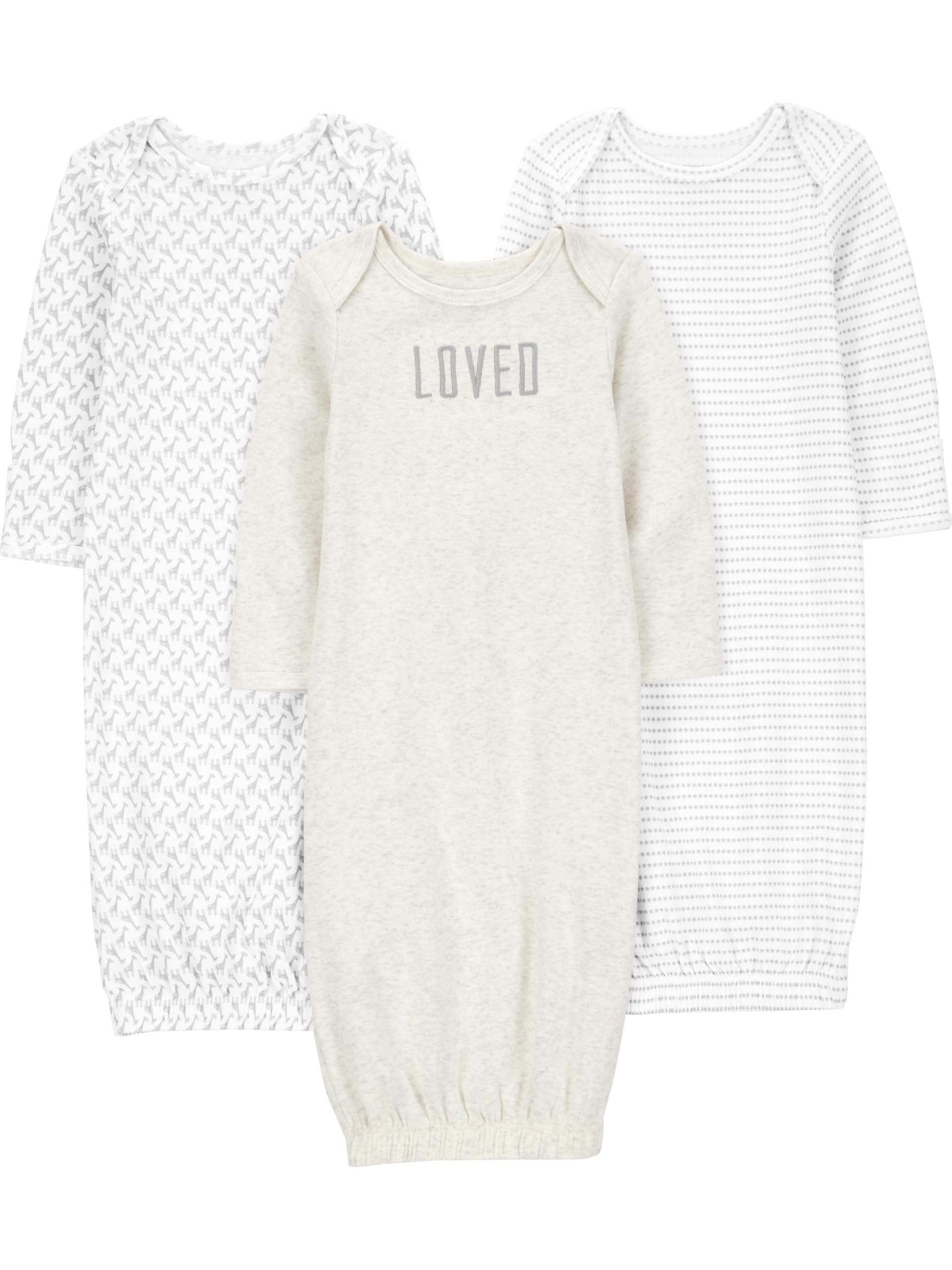 Simple Joys by Carter's Unisex Babies' Cotton Sleeper Gown, Pack of 3, Grey/White, 0-3 Months