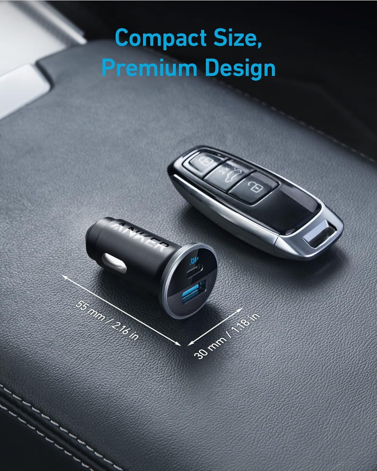 Anker 323 USB-C Car Charger Adapter, 52.5W Cigarette Lighter Charger with 30W PowerIQ 3.0 Fast Charging for iPhone 15/15 Pro Max, 14/13/12 Series, Galaxy S23/22, Pixel