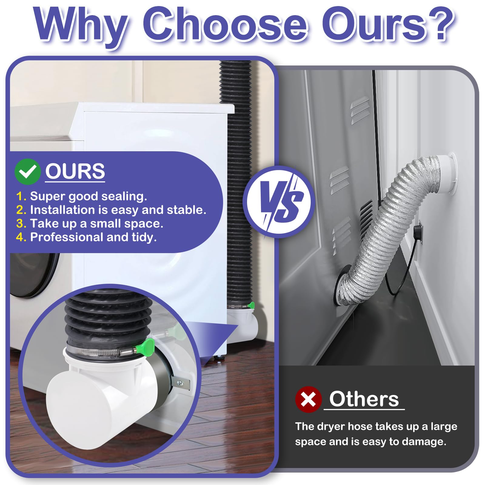 Dryer Vent Hose For Tight Space,Indoor Dryer Vent, Dryer Hose Vent Kit,90 Degree Dryer Vent Elbow,Dryer Vent Connector Kit,Dryer Vent Duct, Dryer Vent Adapter, Dryer Vent Vacuum Hose Attachment
