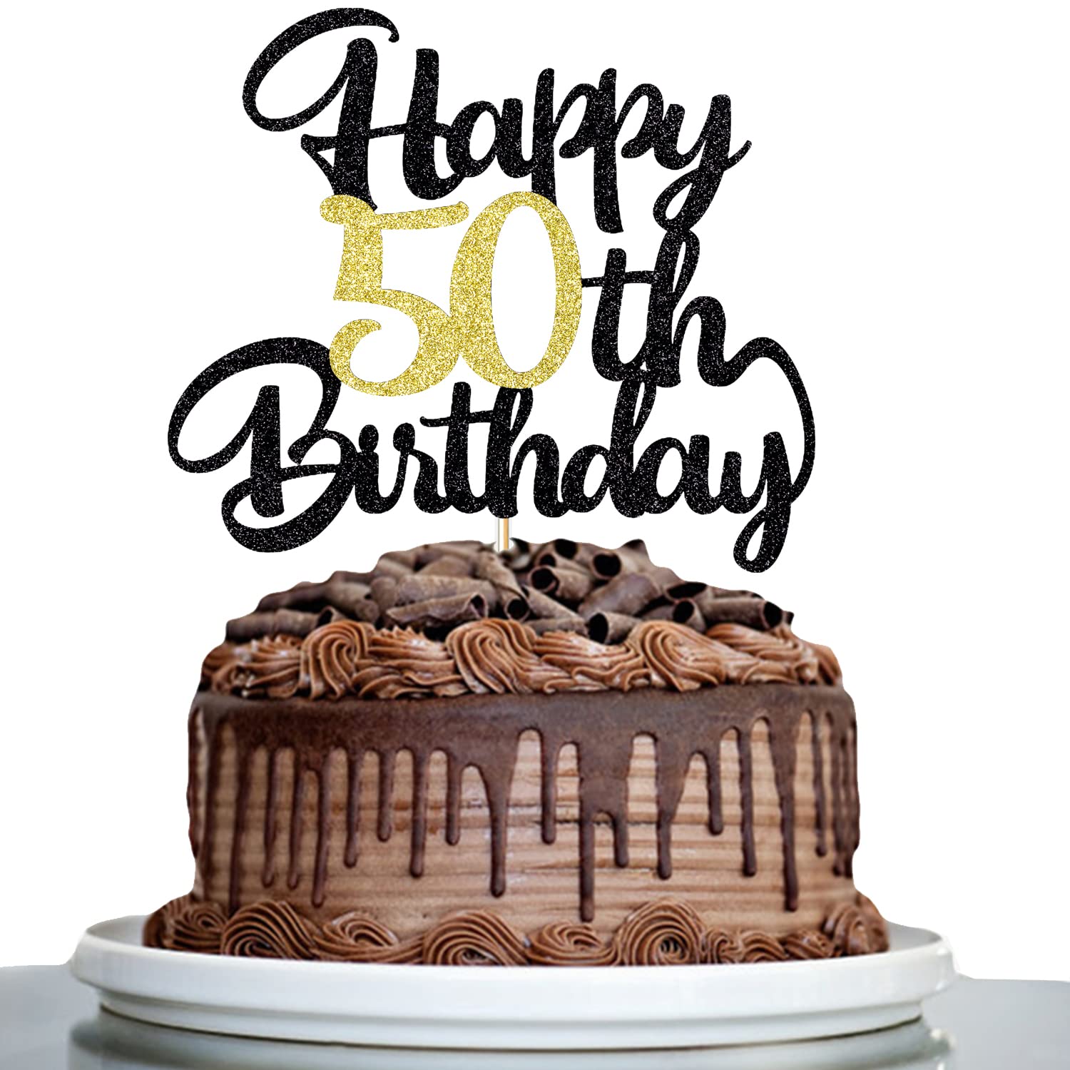 Klionjor 50th Happy birthday cake topper happy birthday cake decoration 50th birthday party decoration gift plugin (50) Black gold