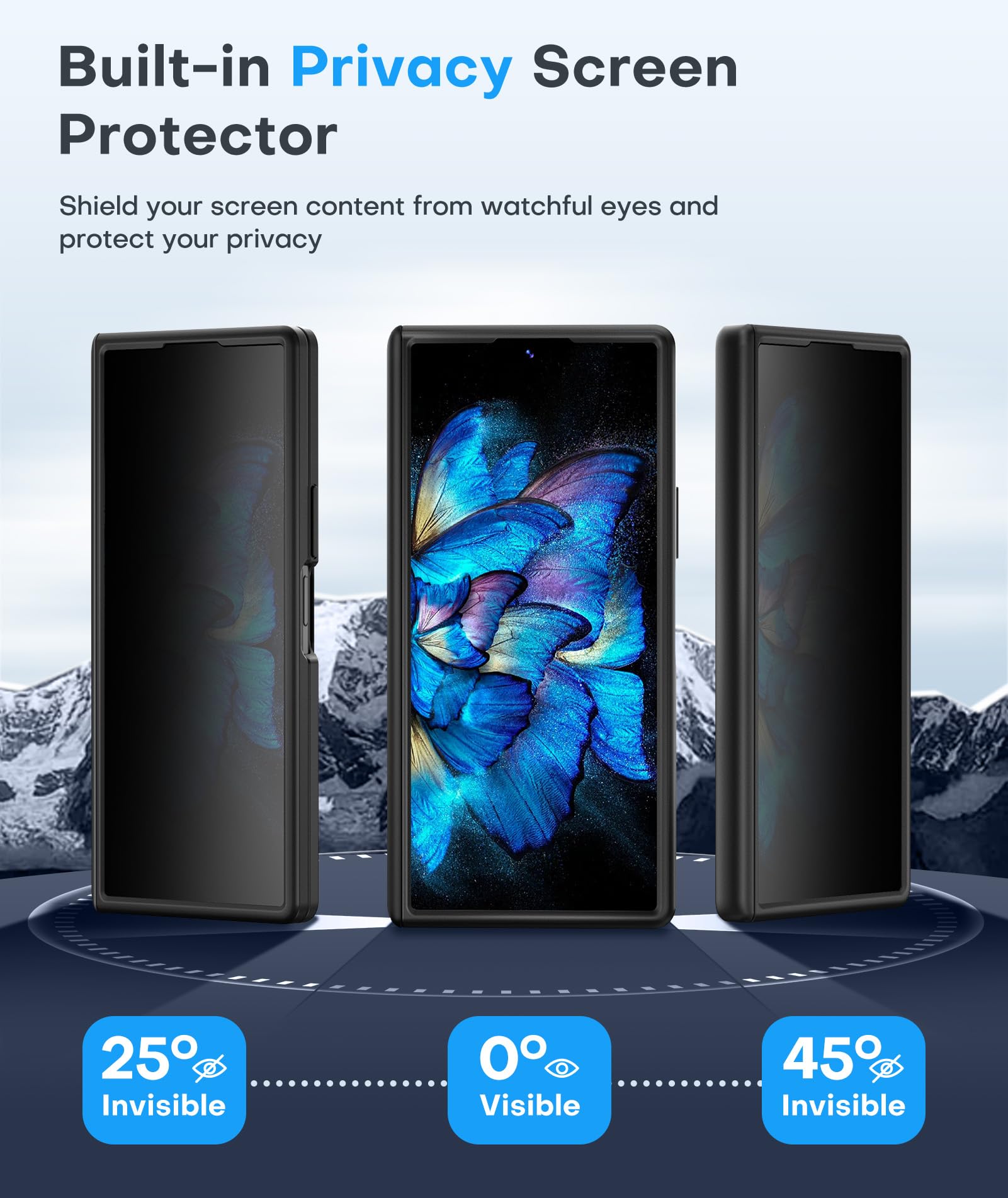BERFY for Samsung Galaxy Z Fold 7 Case with Privacy Screen Protector, [Compatible with MagSafe][Anti Spy] Built-in Hidden Kickstand, Full-Body Shockproof Slim Phone Case for Z Fold 7, Black