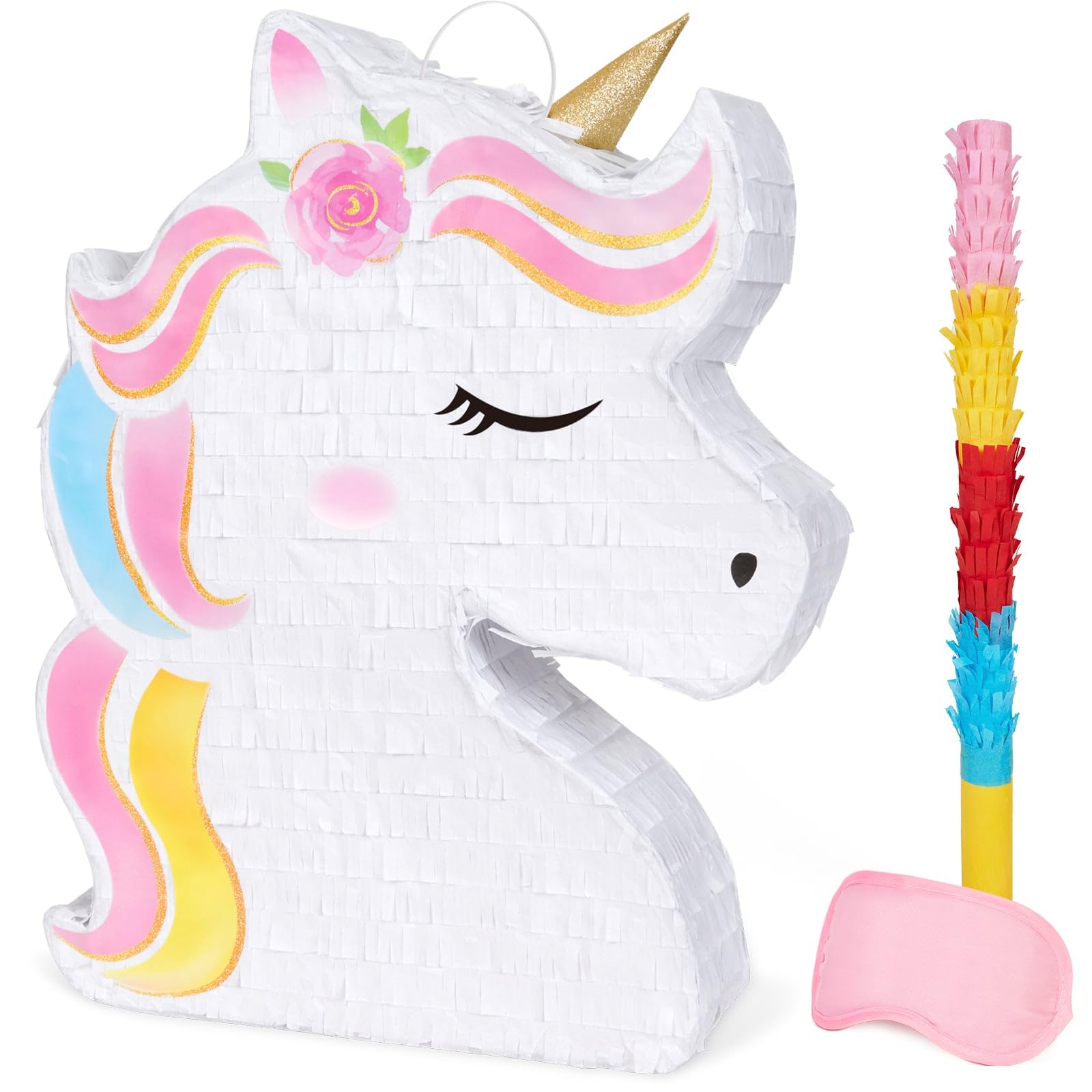 WERNNSAI Unicorn Piata - Unicorn Party Supplies Piata Bundle with Blindfold and Bat for Girls Kids Rainbow Unicorn Theme Birthday Party Game Decorations (15.7" x 12.2" x 3.1")
