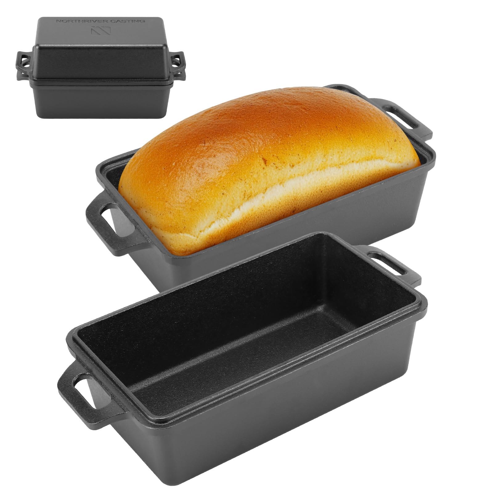 9x5 Inch Cast Iron Loaf Pan with Lid | Bread Baking Pans | Even Heat Distribution for Homemade Bread, Cake, Meatloaf, 2 Piece Set