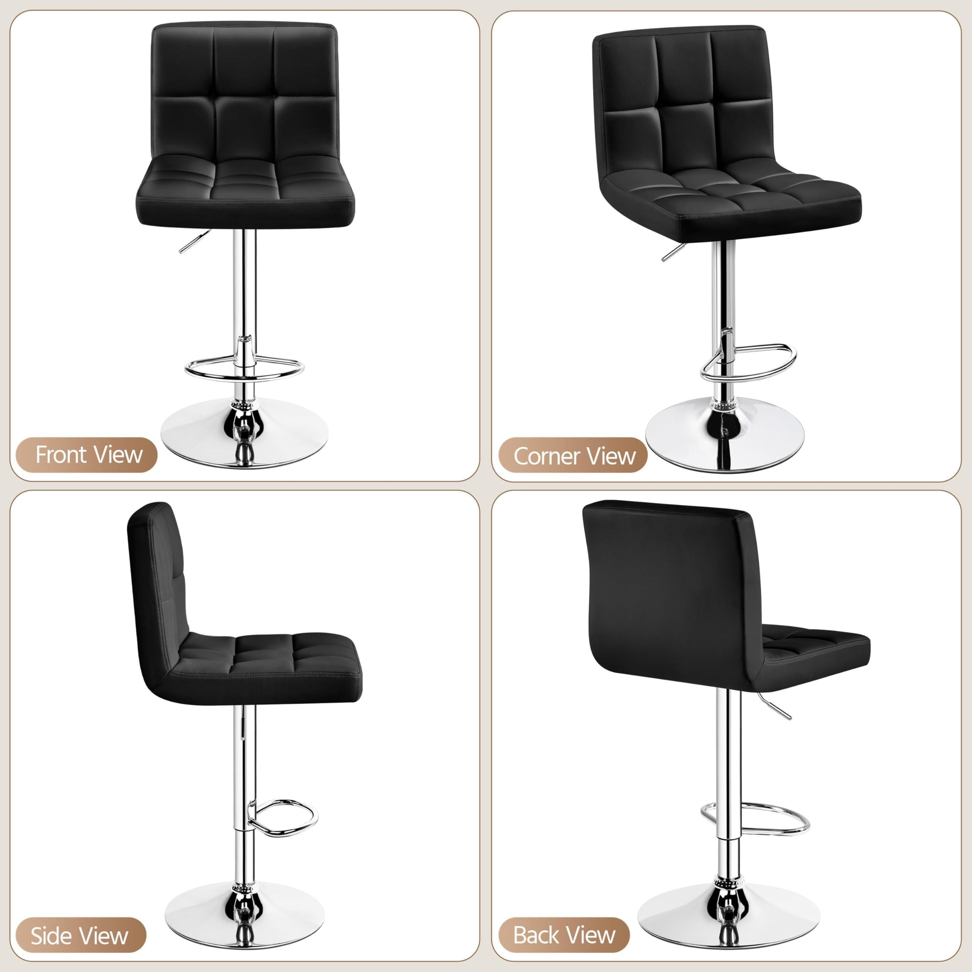 Yaheetech Bar Stools Set of 2, Adjustable PU Leather Swivel Barstools, Modern Counter Stools with Back and Footrest, Counter Height Barstools for Bar, Kitchen, Dining Room, Black