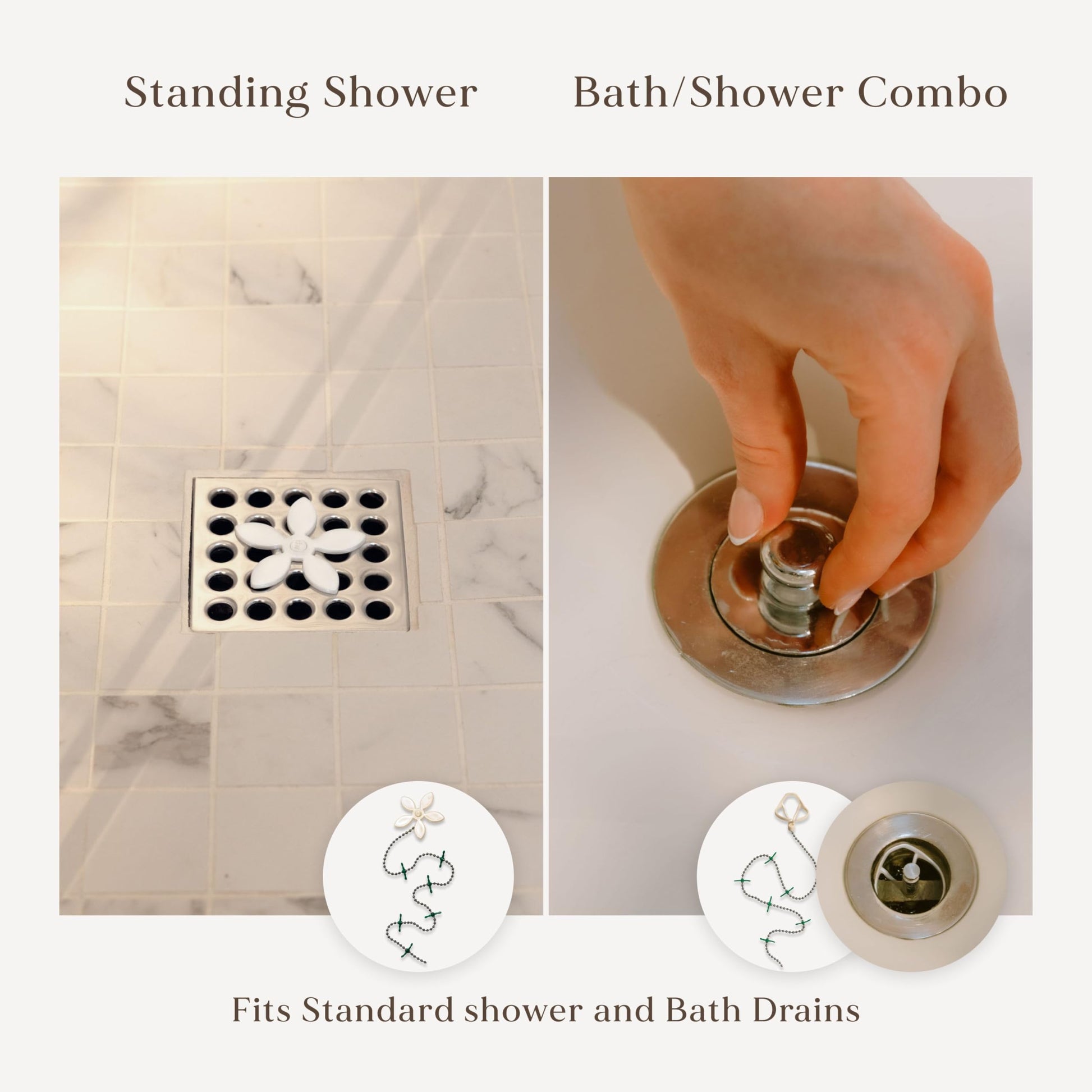​DrainWig Shower Drain Hair Catcher – Disposable White Flower (2-Pack) – No-Touch Hair Removal for Flat Shower Drains – As Seen on Shark Tank