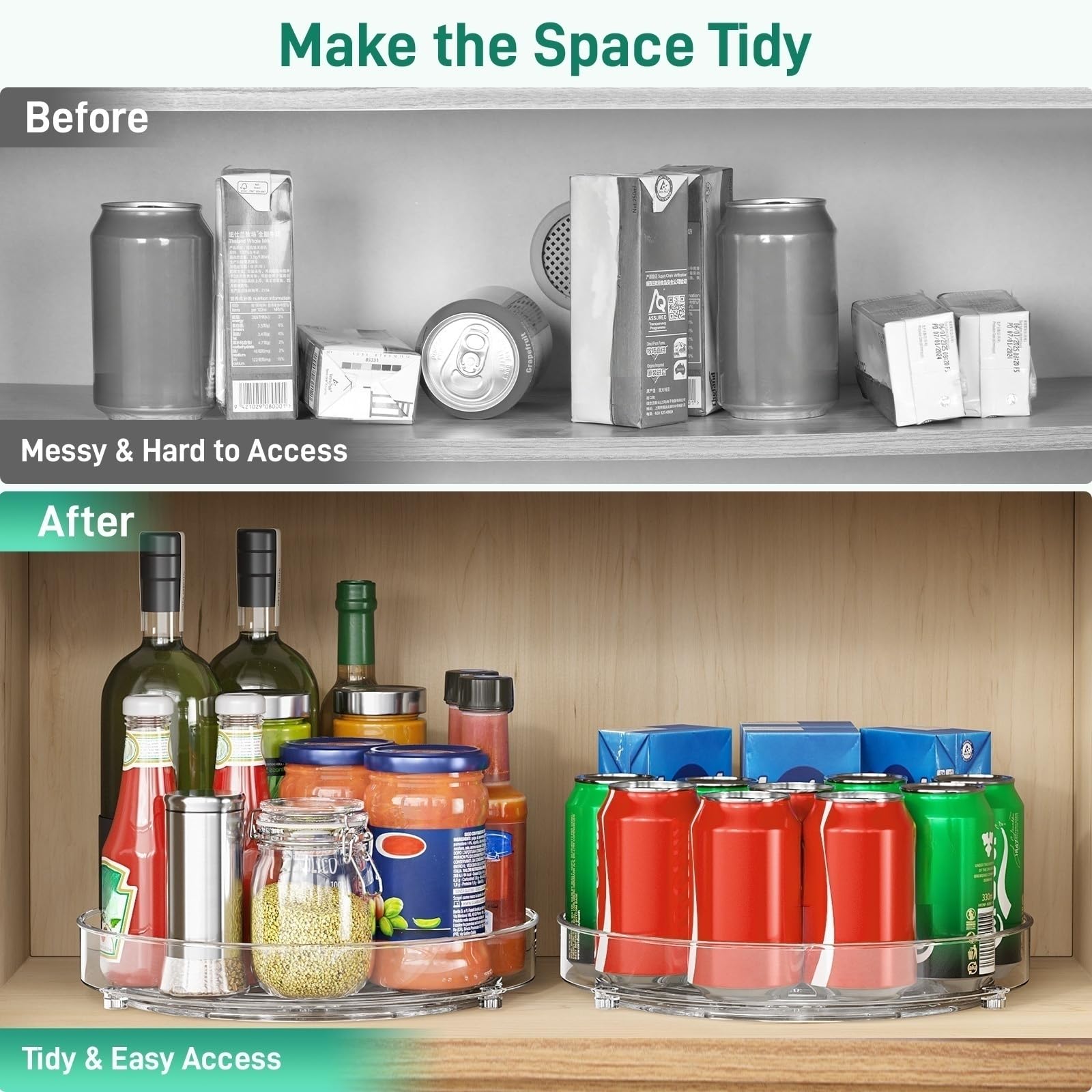 Optish 2 Pack Lazy Susan Organizer, 9.5 Inch Lazy Susan Turntable for Cabinet, Refrigerator Organizer for Pantry Organizers and Storage, Non-Skid Fridge Organizer