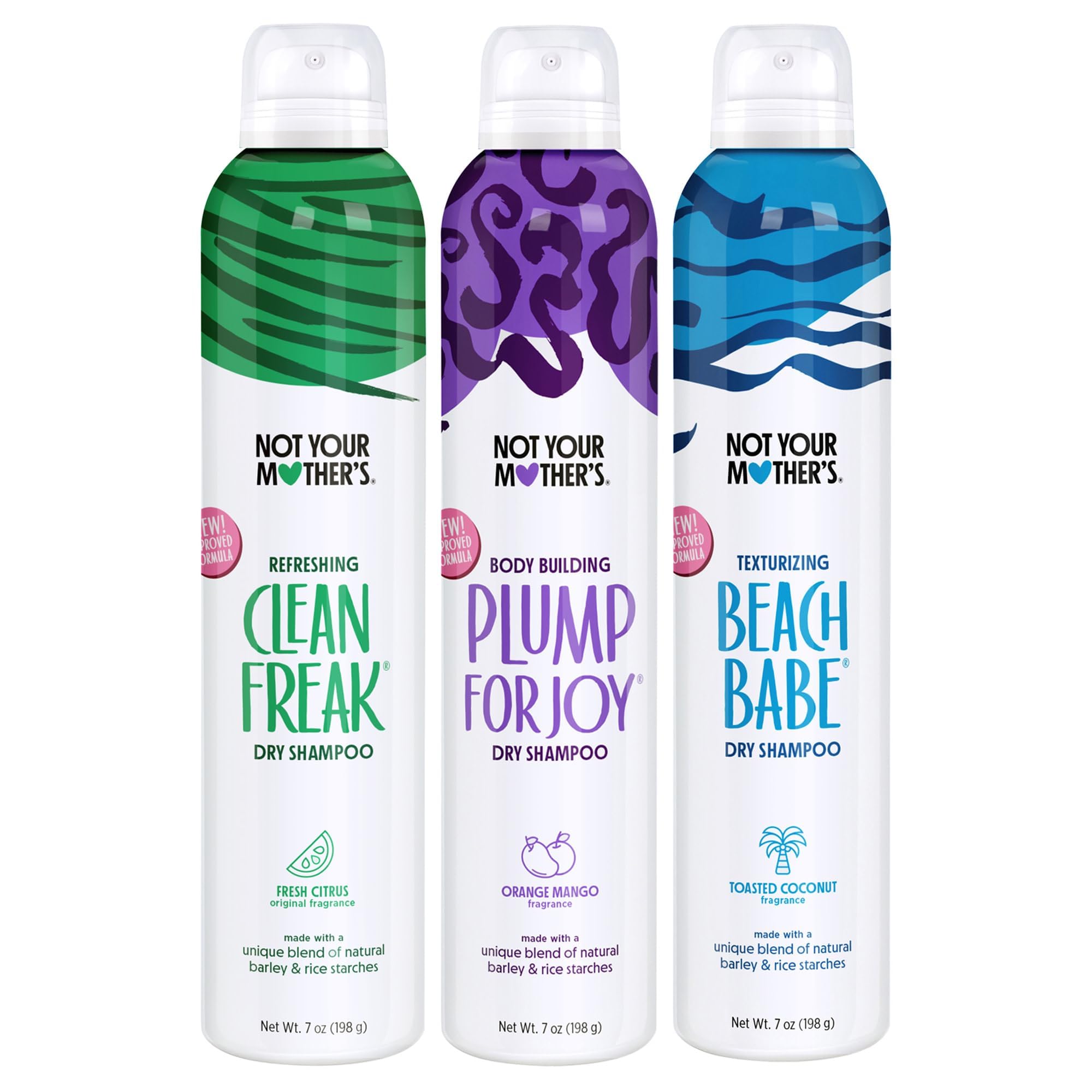 Not Your Mother's Dry Shampoo Spray Signature Assortment (3-Pack) - 7 oz Each - Clean Freak, Plump for Joy & Beach Babe - Instantly Absorbs Oil & Extends Style Life for Refreshed Hair