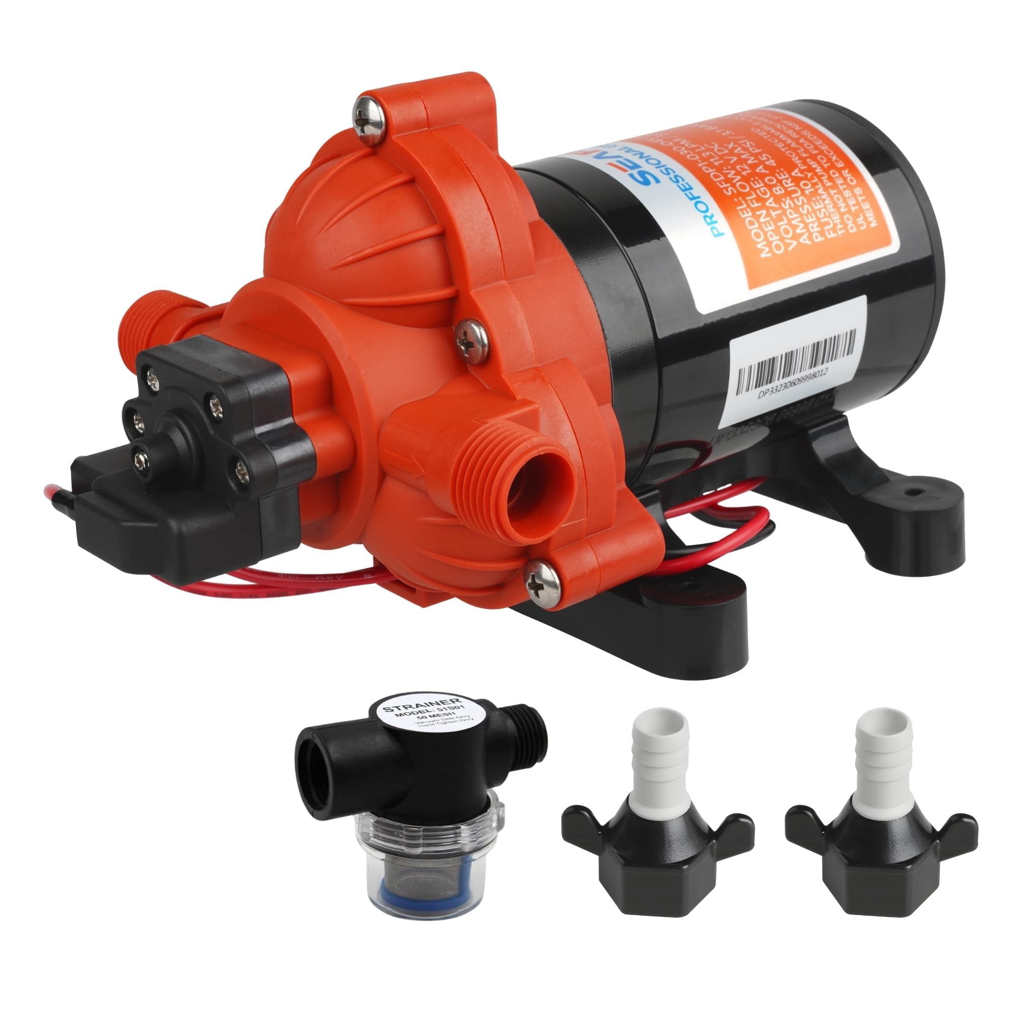 مضخة مياه عذبة بضغط SEAFLO 33 Series 12V DC للمركبات الترفيهية/العربات المتنقلة/القوارب/خارج الشبكة - 12 فولت، 3.0 جالون في الدقيقة، 45 رطل لكل بوصة مربعة، ذاتية التحضير عند الطلب، مفتاح ضغط مدمج - معتمدة من NSF وCE وRoHS، ومدرجة في قائمة UL، ضمان 4 سنوات