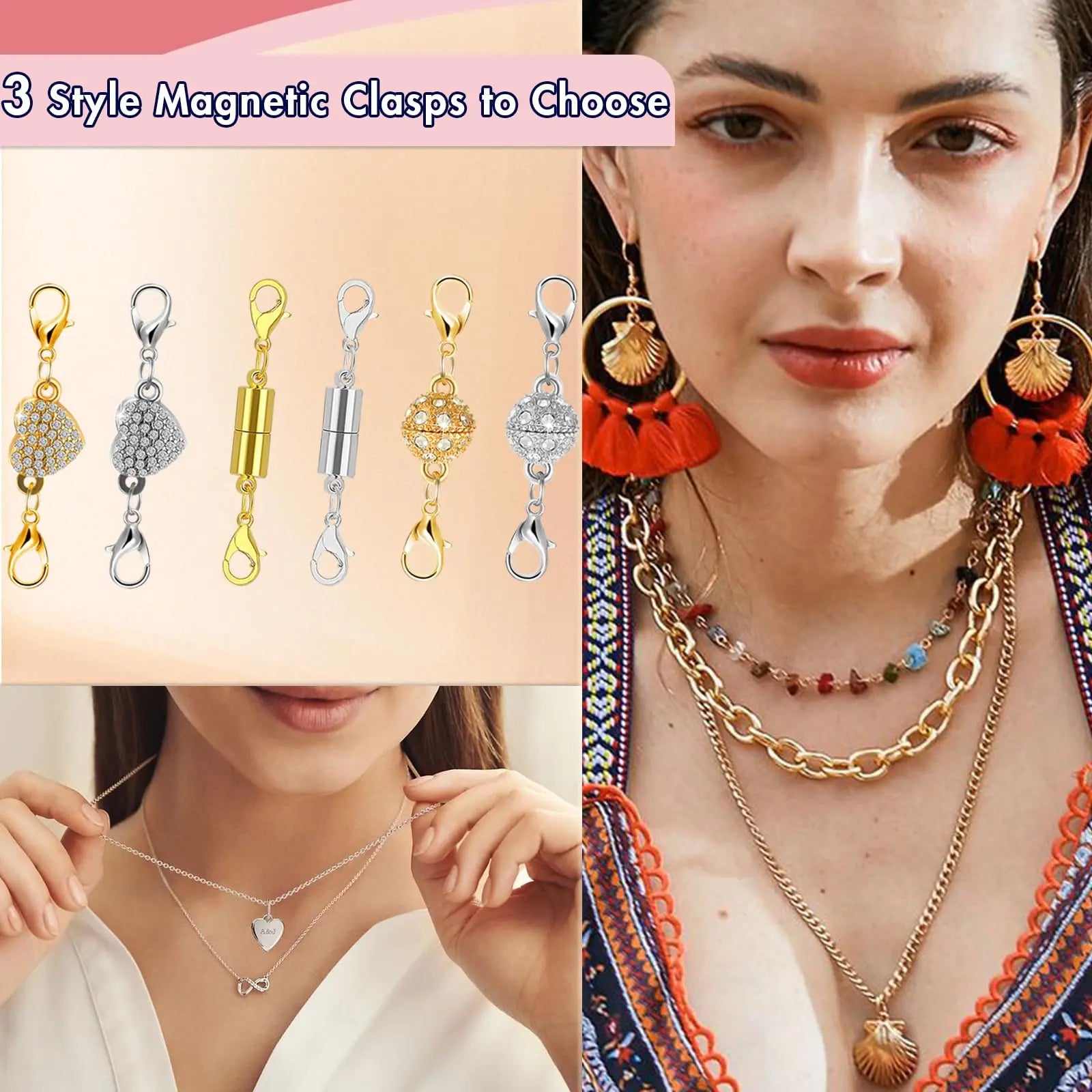 Magnetic Necklace Clasps and Closures with Lobster Clasp, 14K Gold & Silver Magnetic Jewelry Extender for Necklaces & Bracelets, Easy-to-Use for Jewelry Closures (12Pcs | Ball)