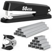 Metal Stapler Heavy Duty 50 Sheet Capacity with 1750 Staples and Staple Remover, Full Strip Staplers for Desk, No Jam, Non-Slip for Office & Classroom, Black