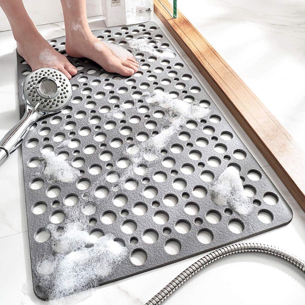 TEMIR Non Slip Bath Mat and Shower Mat with Suction Cups and Drain Holes, 30x17 in (75x43 cm), Soft Machine Washable Non Slip Bathtub mat, Shower Mats for Inside Shower, Easy Dry&Cut (Gray)