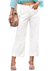 luvamia Wide Leg Jeans for Women Trendy High Waisted Flare Jeans Cropped Denim Pants Stretchy with Patch Pockets High Rise Flare Jeans for Women High Waist Pants Women Cream White Size 6