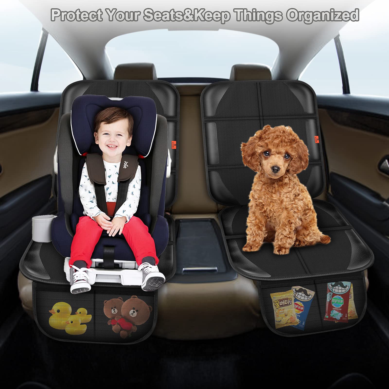XHYANG Car Seat Protector,Auto Car Seat Protectors Baby Carseat Waterproof & Durable 600D Fabric for Child Baby Car Seat Mat Vehicle Pet Cover 2 Storage Pockets (2 Pack)