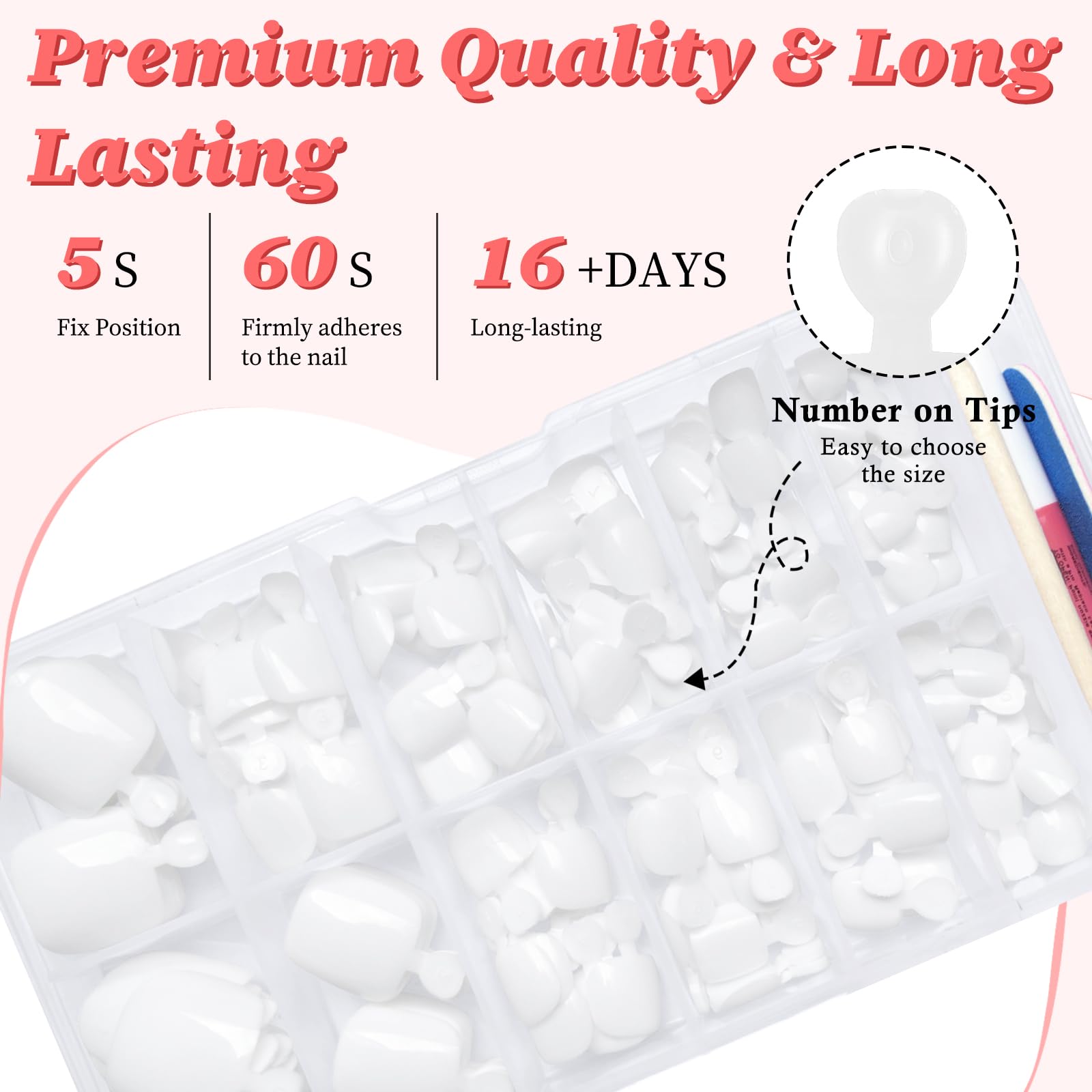 LuckForever 168pc Press on Toenails Women Fake Toe Nails with Adhesive Tabs, White Fake Toenails Press on Nails Toe Acrylic Nail Tips Short Square False Toenails Artificial Toe Nails Press ons