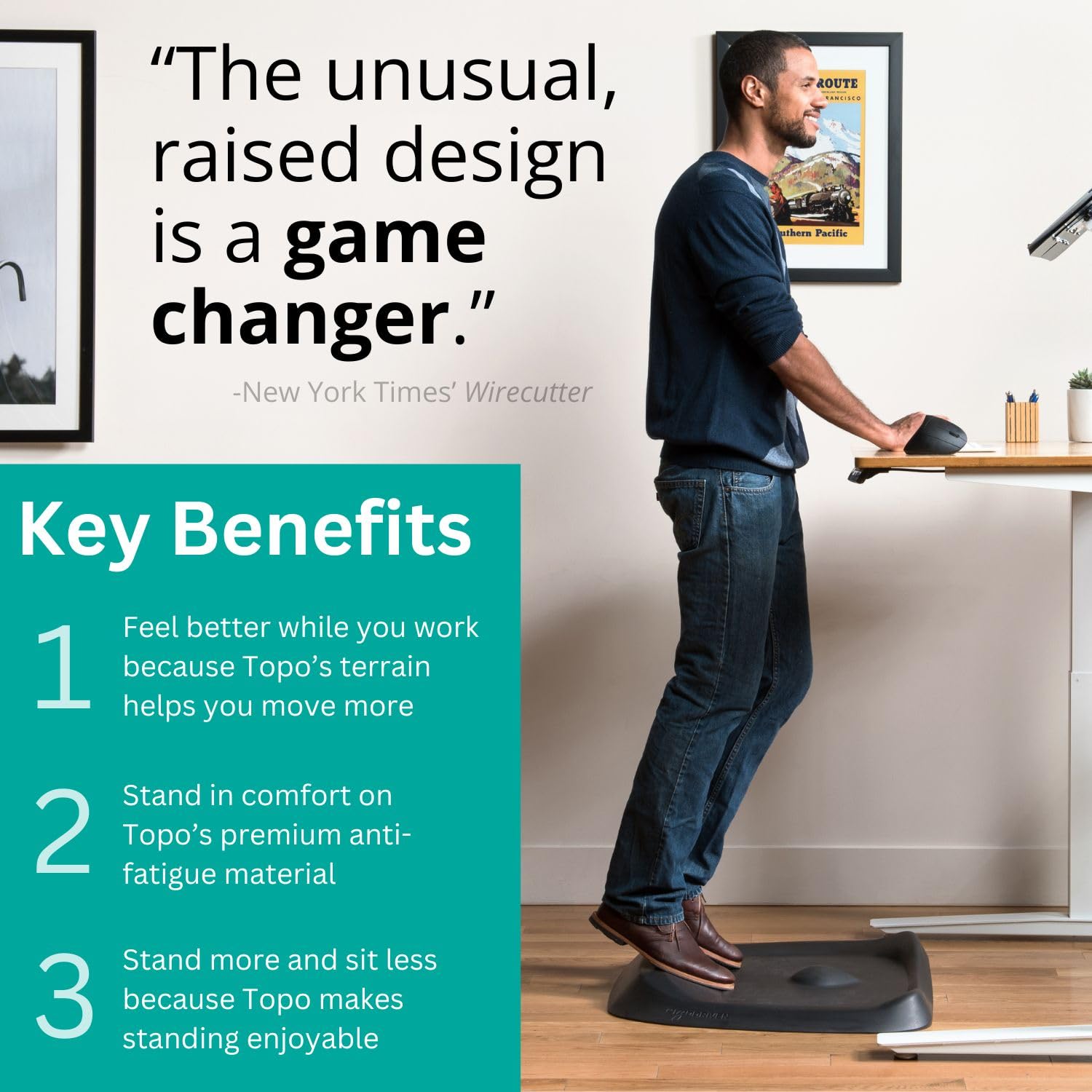 Topo Comfort Mat by Ergodriven | The Original Not-Flat Anti-Fatigue Standing Desk Mat with Calculated Terrain | Accessories | Obsidian Black