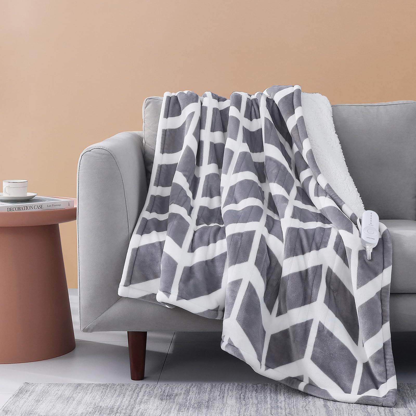VENTIMI Electric Blanket Heated Throw, 50" x 60" Heated Blanket with 5 Heat Levels & 3 Hours Auto Off, Fast Heating Blankets with ETL & FCC Certification, Grey