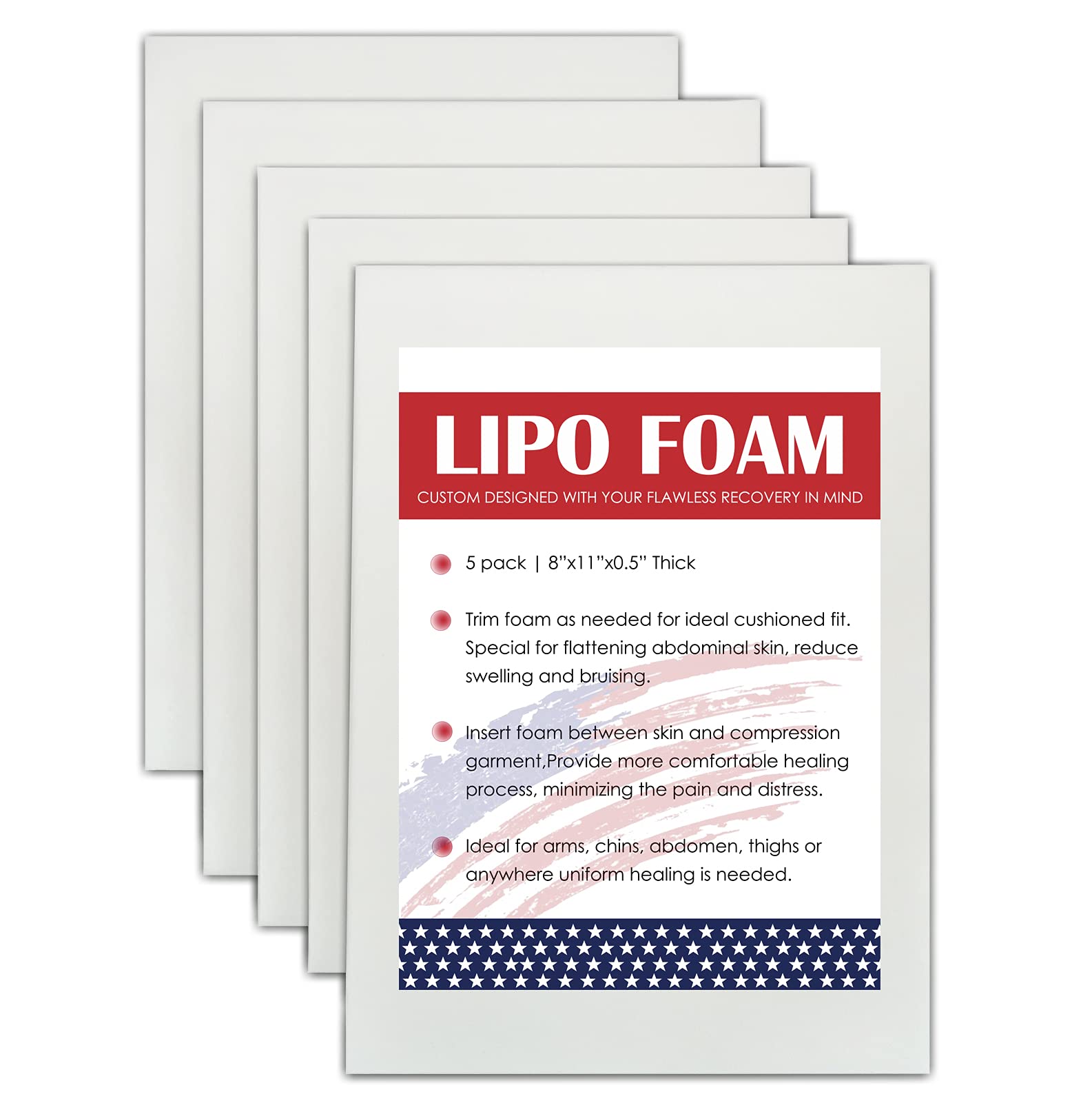 KUSMOO 5 Pack Lipo Foam Pads for Post Surgery Ab Board Liposuction Surgery Flattening Abdominal Compression Garments Lipo Foam Sheets 8" x 11"