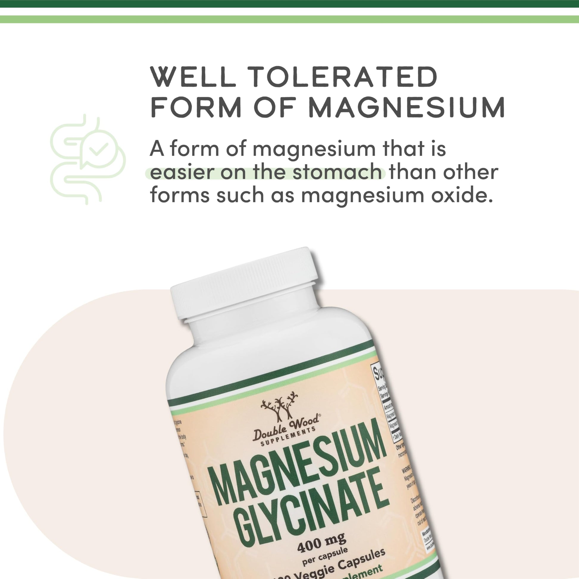 Magnesium Glycinate 400mg, 180 Capsules - for Sleep, Muscle, & Heart Support - (Vegan, Third Party Tested, Gluten Free, Non-GMO) by Double Wood Supplements