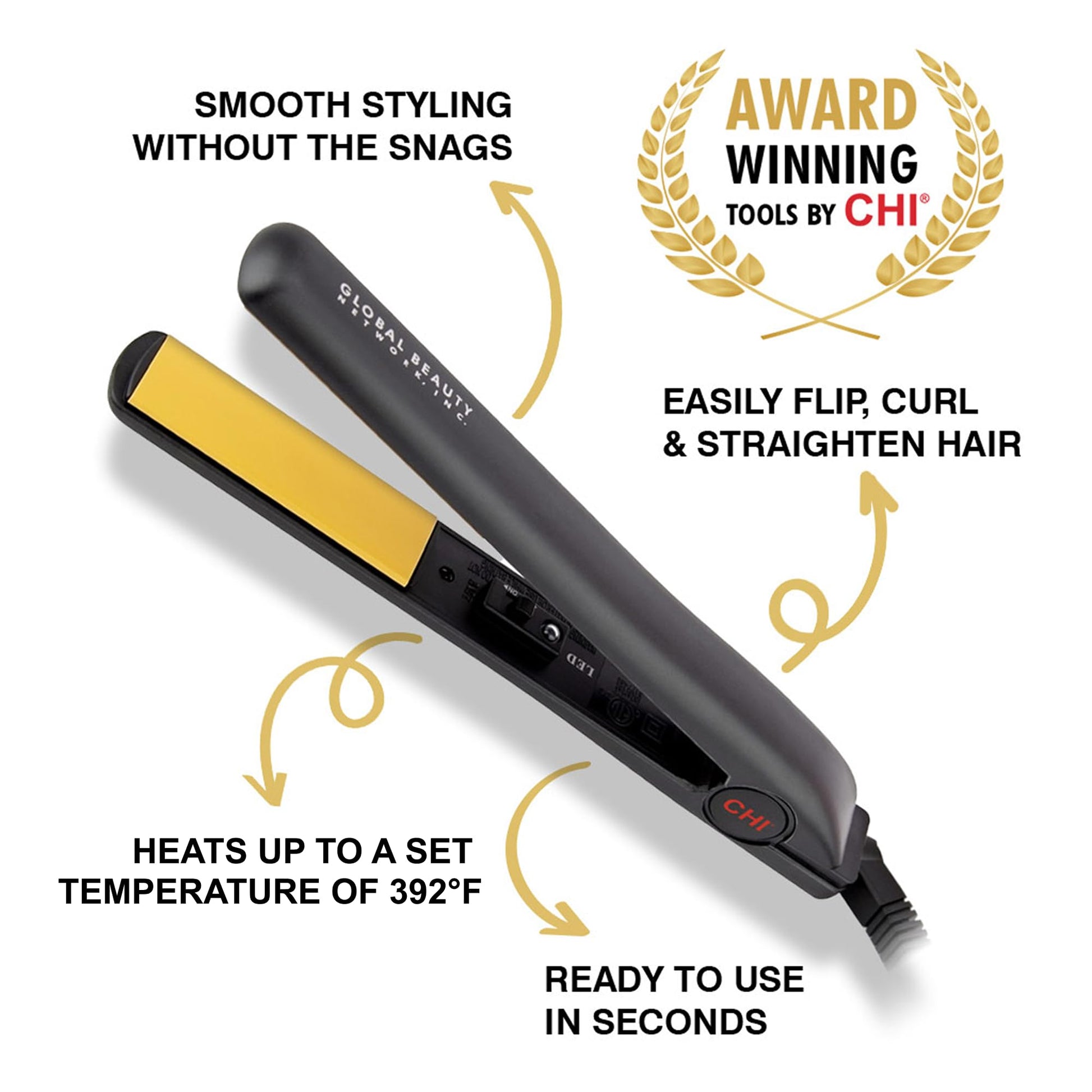 CHI Original Ceramic Flat Iron, Straightener For A Smooth Finish, Ceramic Floating Plates, Quick Heat Up, Analog On/Off Switch, 1" Black