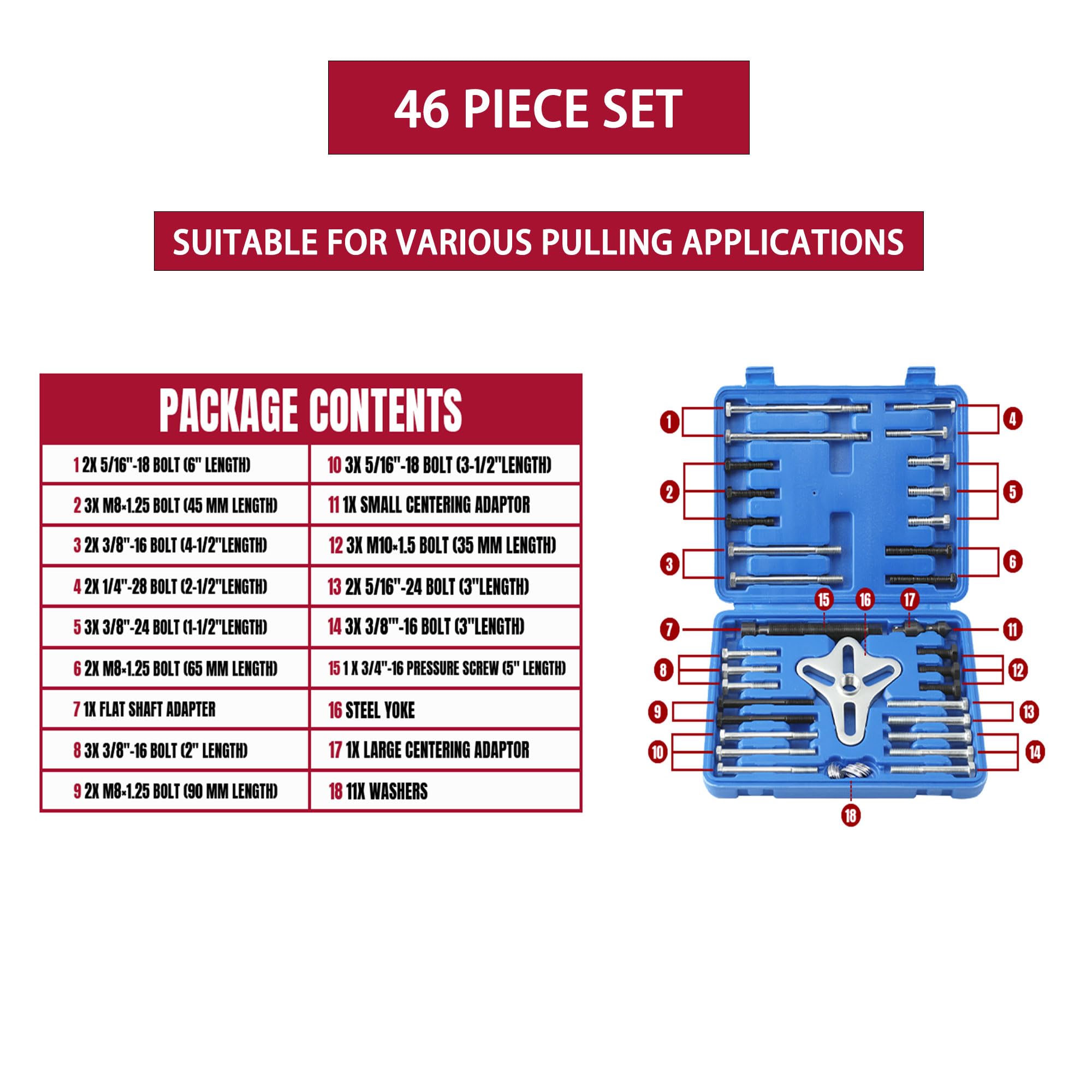 Thorstone 46pcs Harmonic Balancer Puller Set, Steering Wheel Flywheel Crankshaft Pulley Puller