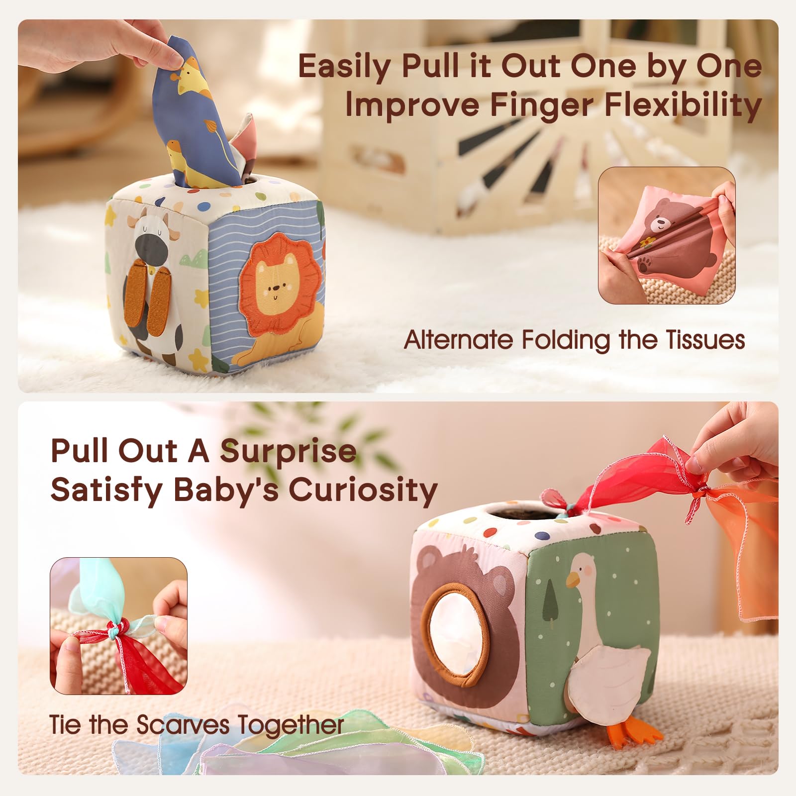 Youuys Baby Tissue Box Toy for Babies 6-12 Months - Montessori Toys Baby Tissue Box Sensory Toys for 1 Year Old - Boy Girl Gifts for Babies 6 12 18 Months Old