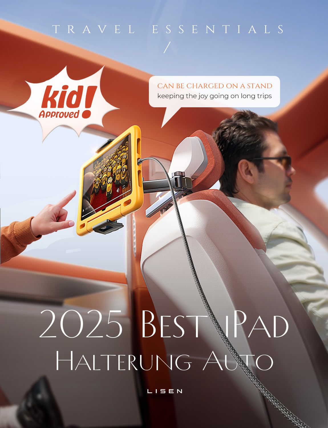 LISEN for iPad Holder Car Mount Road Trip Essentials Activities for Kids Car Accessories Women Interior, 3 in 1 Tablet Holder Backseat Camping Car Organizer Back Seat Headrest iPad Mount