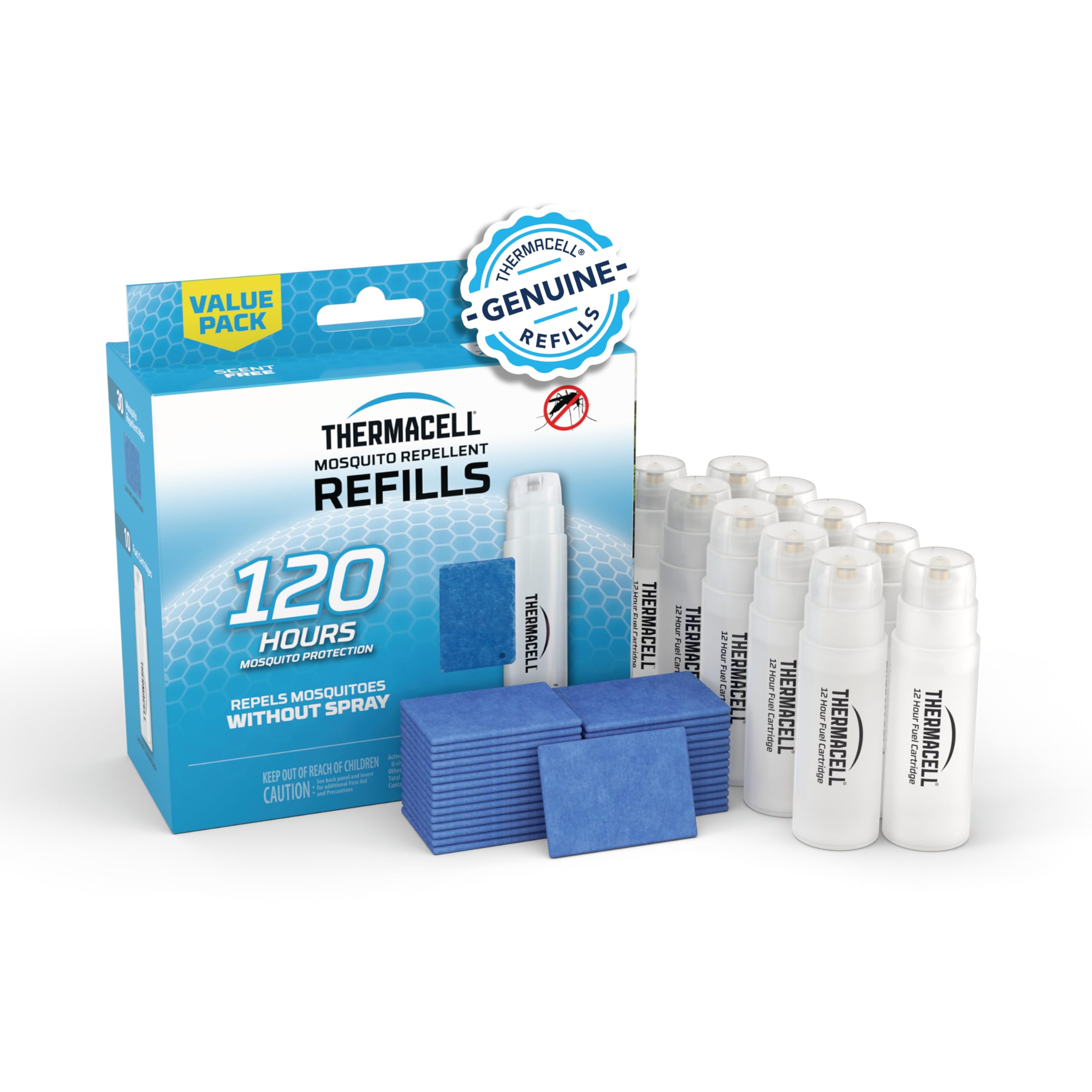 Thermacell Mosquito Repellent Refills; Provide 120 Hours of Protection; Contain 30 Repellent Mats, 10 Fuel Cartridges; Compatible with Any Fuel-Powered Mosquito Repeller Product