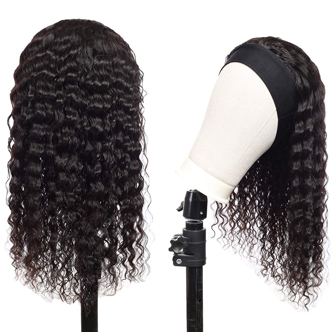 Celiarita Headband Wig Human Hair Deep Wave 18 inch None Lace Front Wig Human Hair Machine Made Wigs Glueless Curly Hair Headband Half Wigs for Black Women Human Hair Natural Color