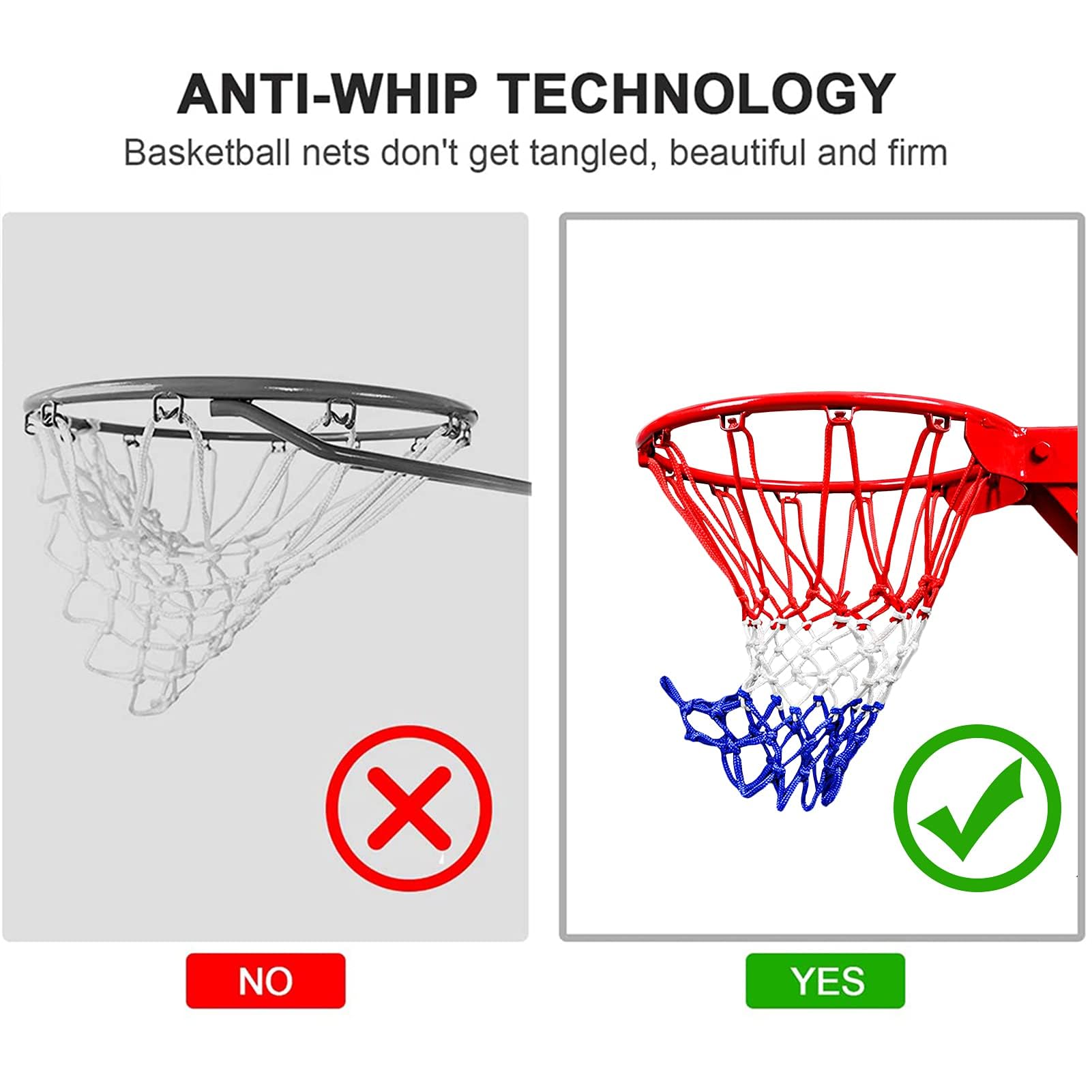 NEIJIANG Basketball Net Replacement, 2025 Upgrade Thick Professional Basketball Nets Heavy Duty Outdoor, All Weather Anti Whip Color Never Fade -12 Loops (Red White Blue)