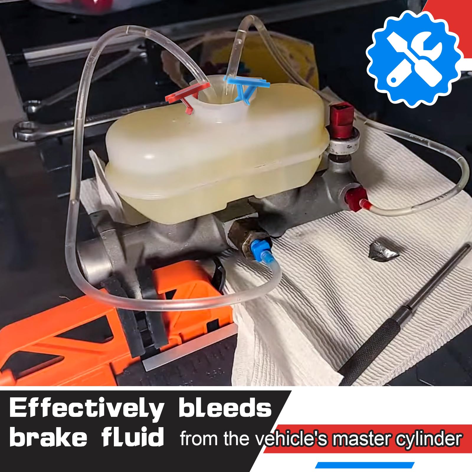 Enhon Master Cylinder Bleeder Kit Replacement for 14151, 22 inch Hose, Clip, SAE and Metric Fittings Universal Fit, Complete Brake Bleeder Kit with PTFE Tape