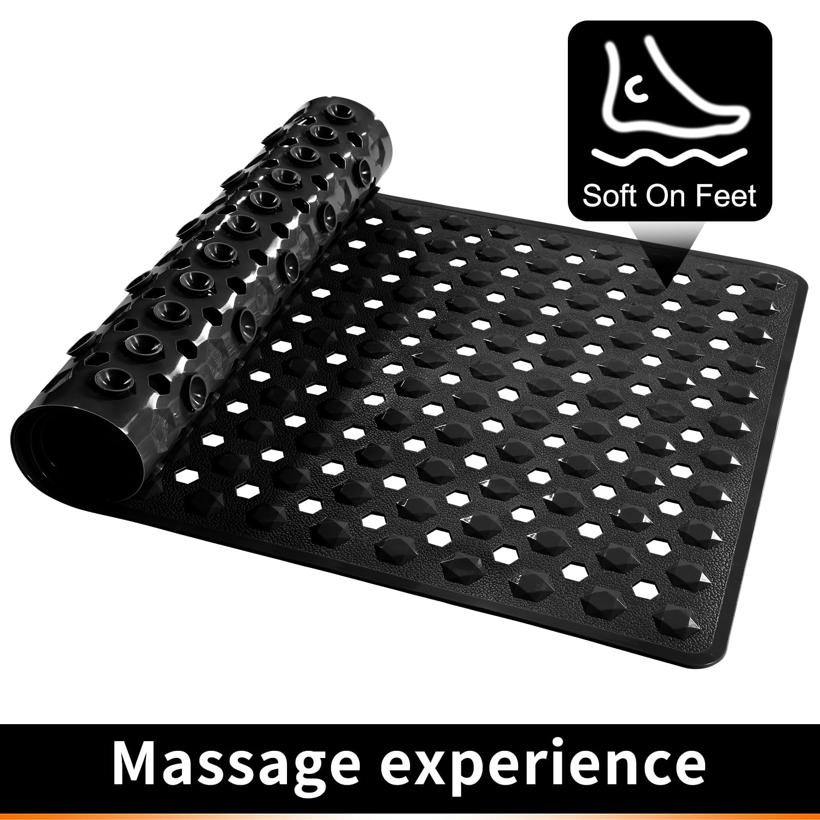 Yimobra Bath Tub Mat Non Slip, 34.5"x15.5" Long Shower Mat, Machine Washable Bathmat with Drain Holes and Suction Cups, Soft on Feet, Bathroom Essentials, Black