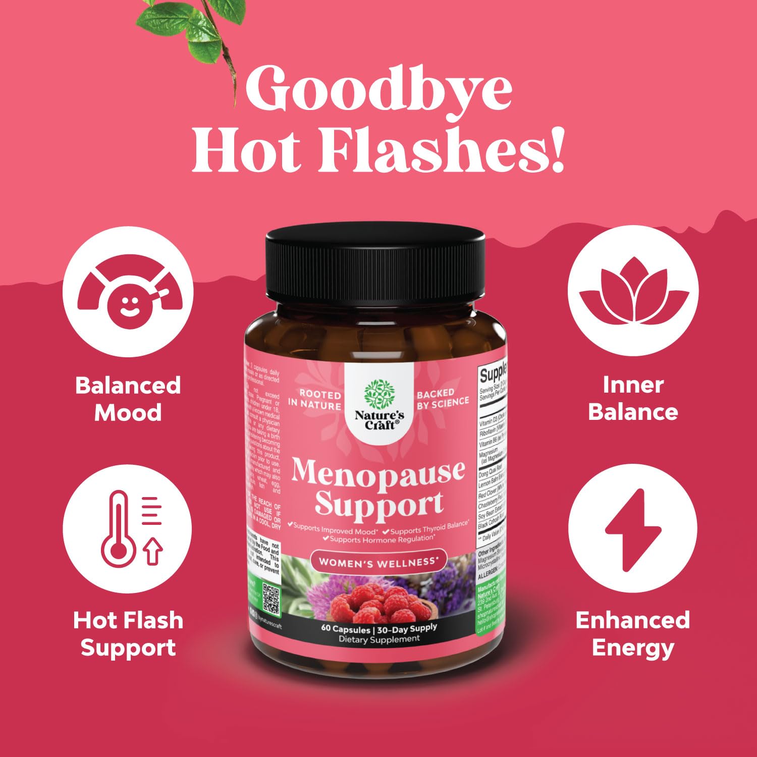 Complete Herbal Menopause Supplement for Women - Female Hormone Balance Capsules for Night Sweats Hot Flashes & Mood Swings with Dong Quai, Chaste Berry & Black Cohosh Root - 60 Count Pack