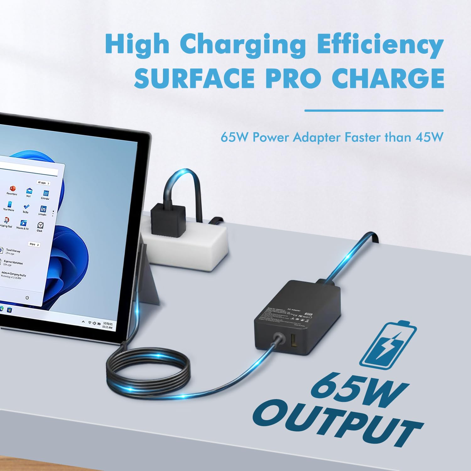 WENYAA 65W Surface Pro Laptop Charger Compatible with Microsoft Surface Pro 9 8 7 6 5 4 3 X Power Adapter,Surface Laptop 1 2 3,Compatible with Both Microsoft Surface Book Laptop/Tablet