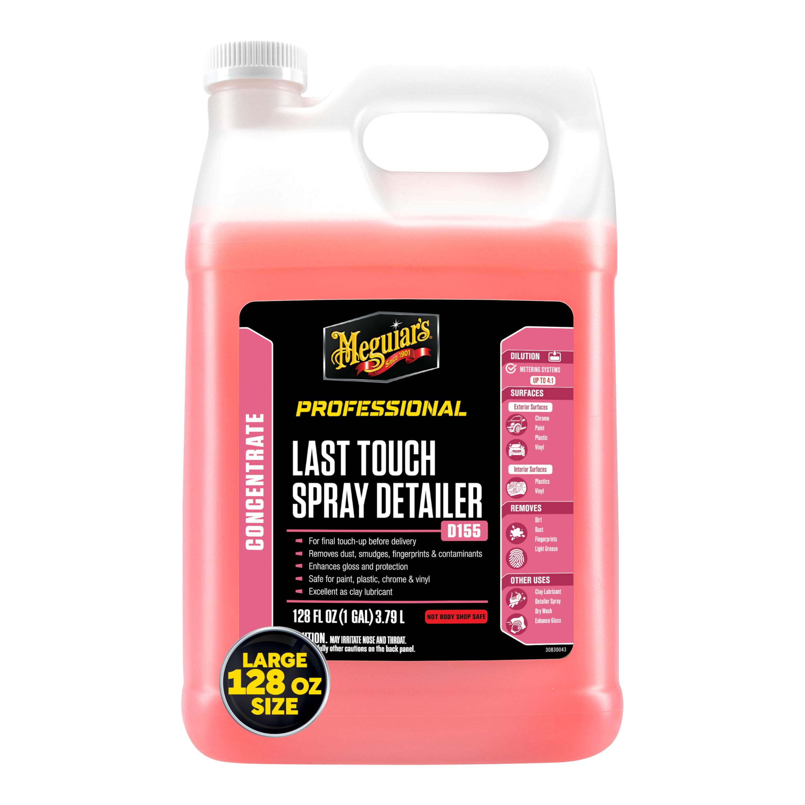 Meguiar's D15501 Last Touch Spray Detailer، ممتاز للاستخدام كمزلق صلصال، يضفي لمعانًا رائعًا، ويزيل الغبار واللطخات وبصمات الأصابع وغير ذلك، متعدد الاستخدامات ويعزز الحماية، سعة 1 جالون