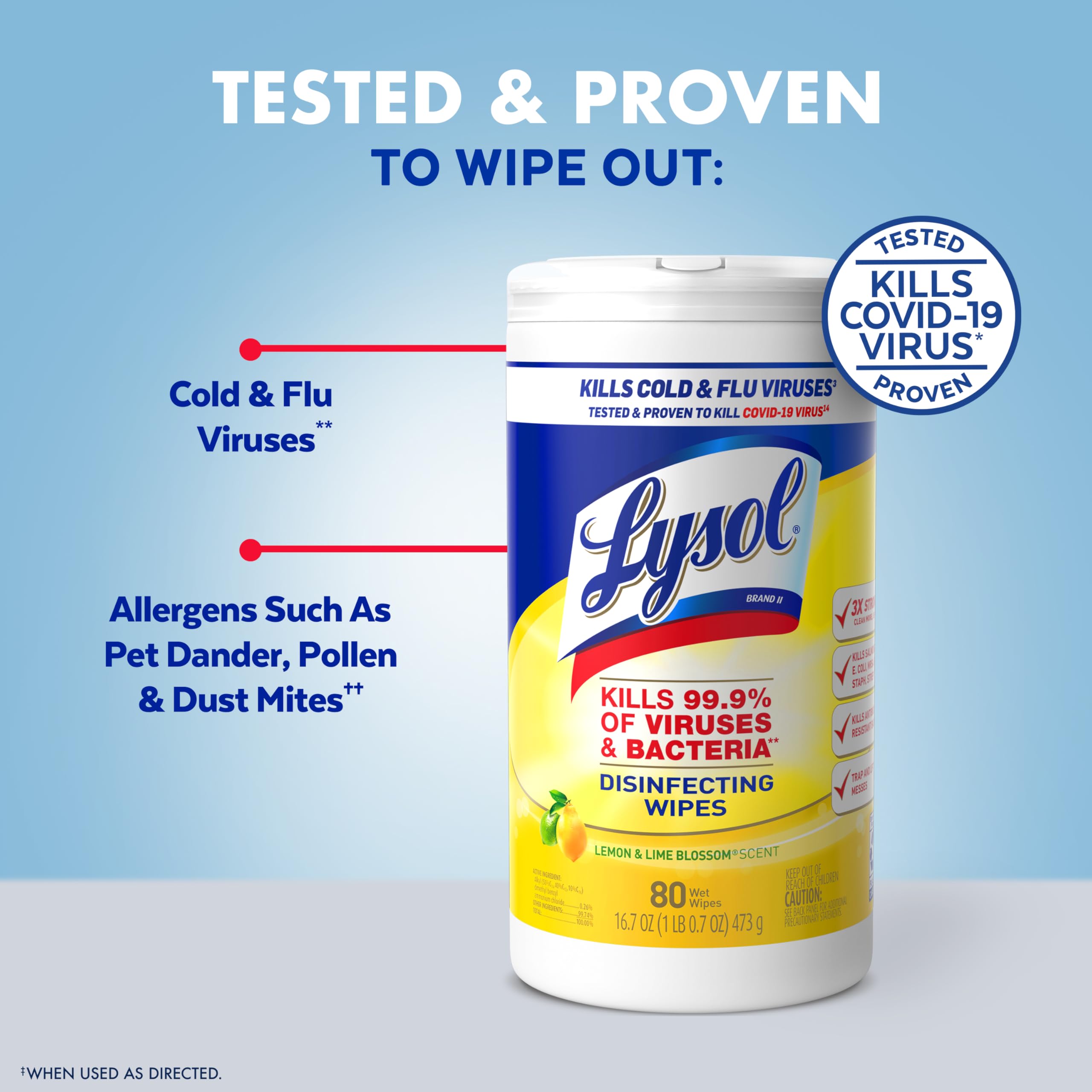 Lysol Disinfectant Wipes, Multi-Surface Antibacterial Cleaning Wipes, For Disinfecting and Cleaning, Lemon and Lime Blossom, 80 Count (Pack of 3)