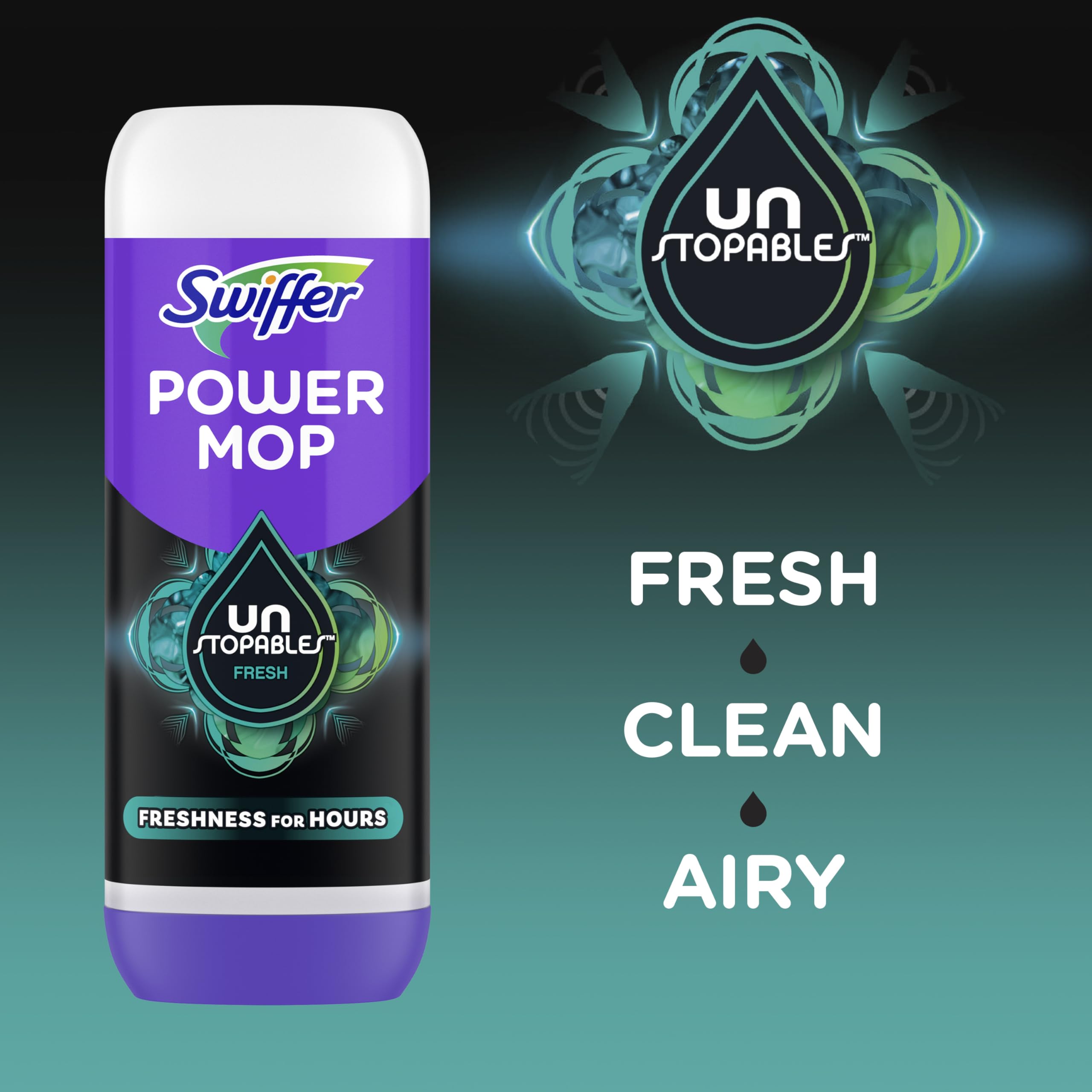 Swiffer PowerMop Floor Cleaning Solution with Unstopables Fresh Scent, PowerMop Refills, Floor Cleaner for Mopping, 25.3 fl oz, 2 Pack