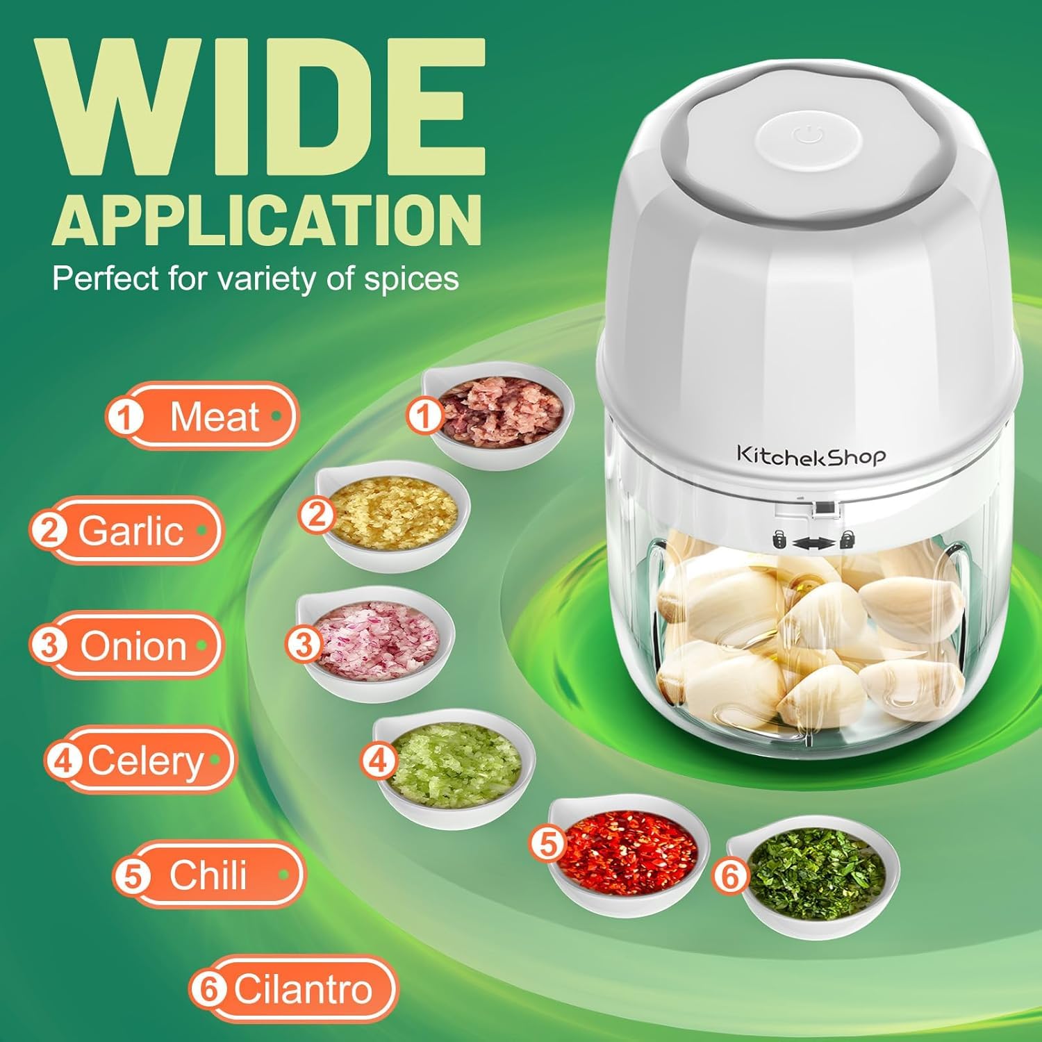 KitchekShop Electric Garlic Chopper, 300ML Portable Cordless Mini Food Processor, Rechargeable Vegetable Chopper Blender for Nuts Chili Onion Minced Meat and Spices BPA-Free(White)
