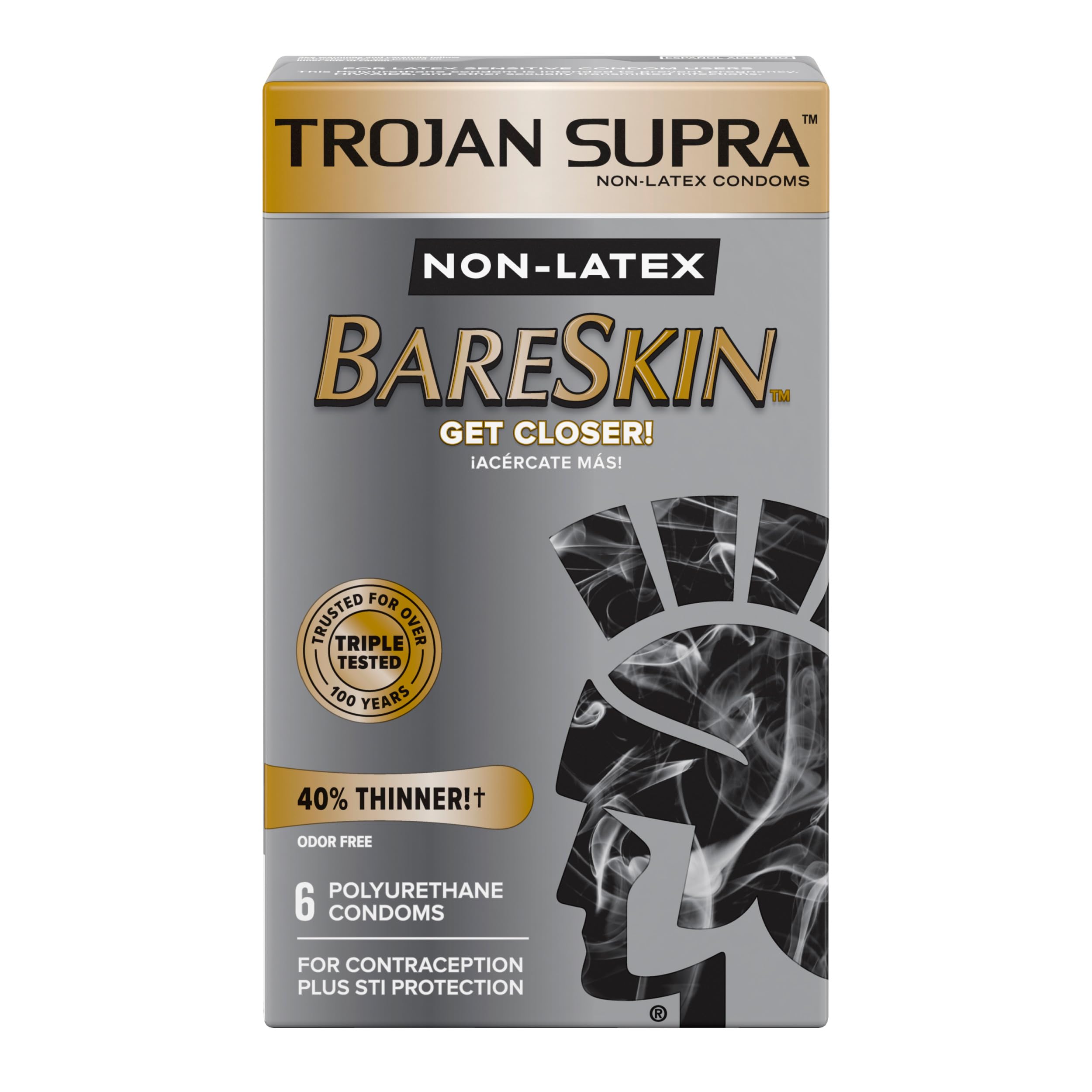 Trojan Supra Non-Latex Bareskin Lubricated Condoms, 6 ct