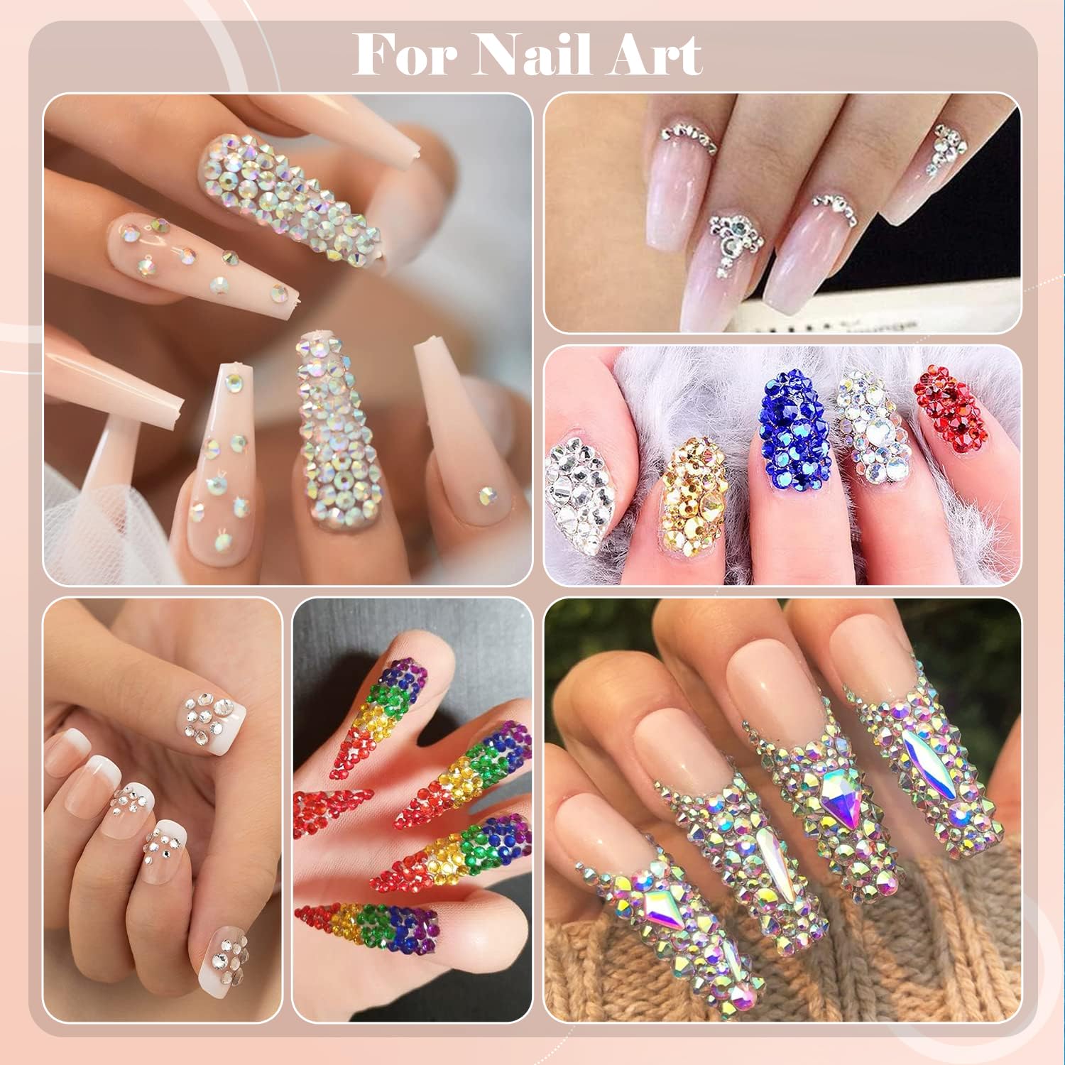 BELLEBOOST Nail Art Rhinestone Glue Gel&2 Boxes Flatback Gems Kit, 1 Tube of 15ml Rhinestone Gel Glue+Colorful Gems+Flat Back Round Glass Crystal AB&Clear Gemstones with Pickup Tools