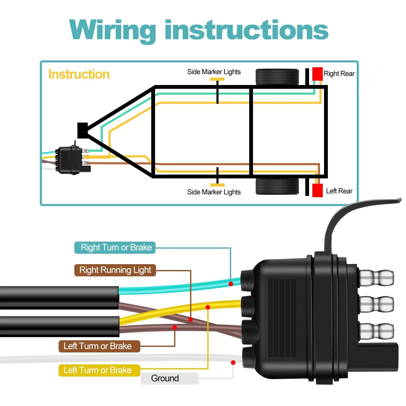 ATQYZLM 22FT 4 Pin 5 Wire Trailer Wiring Harness Protected by Nylon Net Tube, Utility Pure Copper Boat Trailer Wiring Kit for Trailer Tail Light Rewiring, Waterproof 4 Pin 5 Wire Trailer Connector