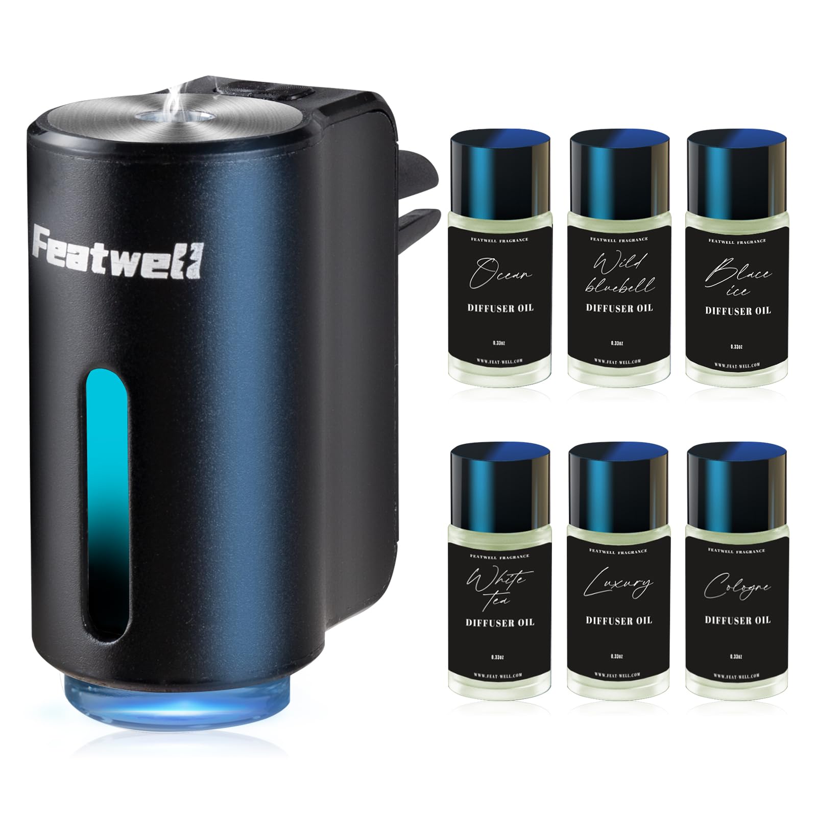معطر هواء السيارة فيت ويل، موزع عطر ذكي للسيارة بثلاثة أوضاع قابلة للتعديل، موزع عطر للسيارة قابل لإعادة الشحن، أسود