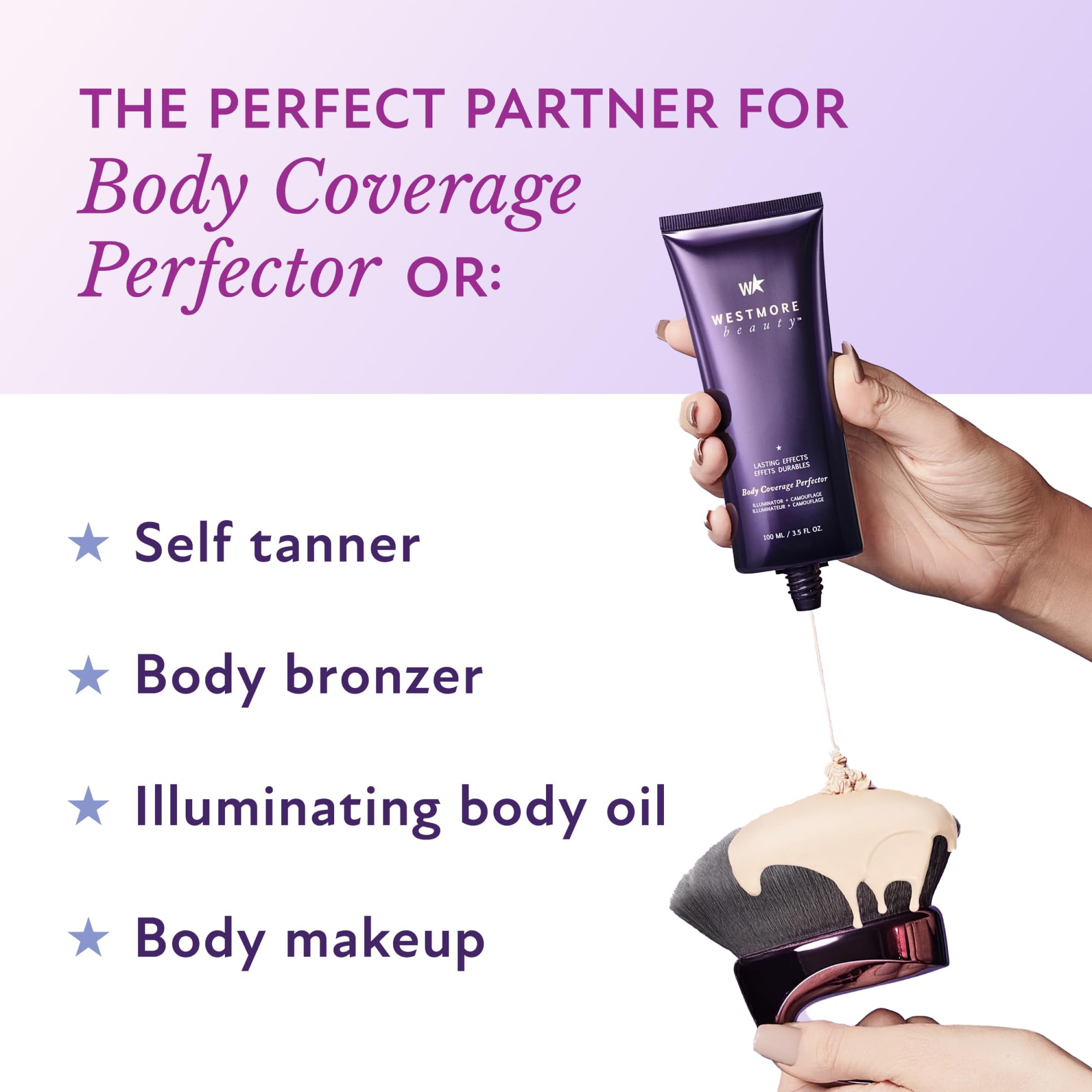 Westmore Beauty Blend & Blur Body Kabuki Brush & Self Tanner Brush - For Body Makeup & Foundation - Blending Applicator For Self Tanning - Durable Vegan Bristles