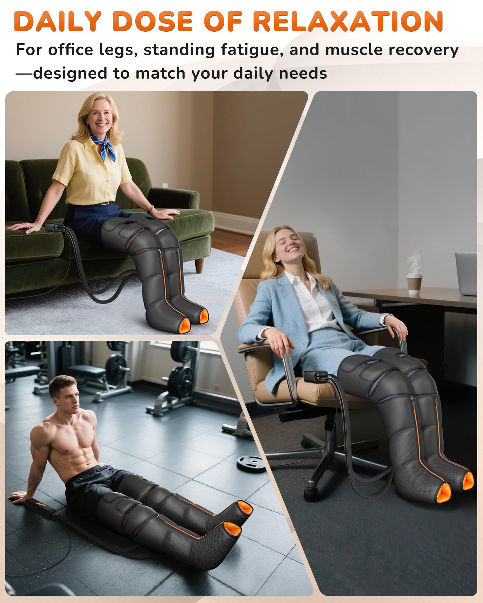 JZBRAIN Leg Massager with Heat and Compression : Sequential Compression Boots with 6 Modes, 9 Intensity and 3 Heat – Leg Massager for Circulation and Pain Relief - Gifts for Mom,Dad,Seniors,Him,Her